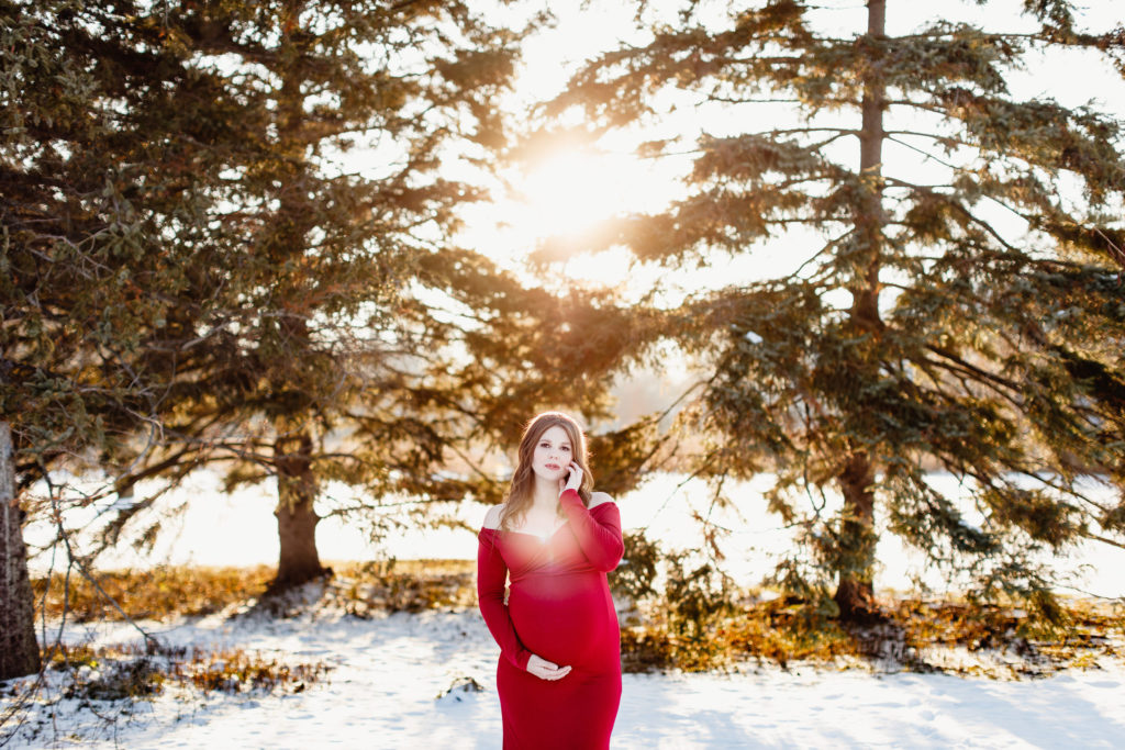 niagara winter maternity photography red dress snow