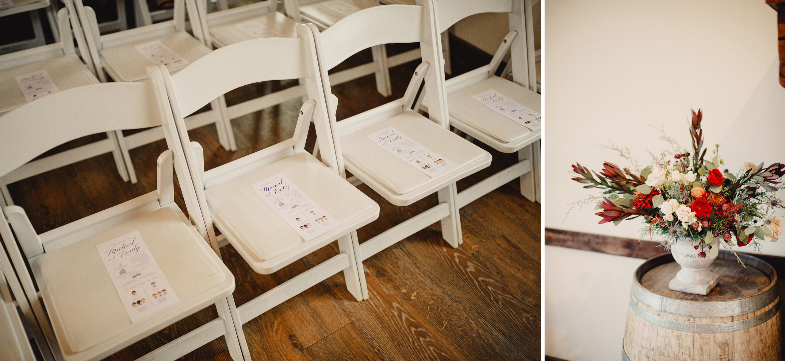 cave spring retreat building chairs white winter wedding
