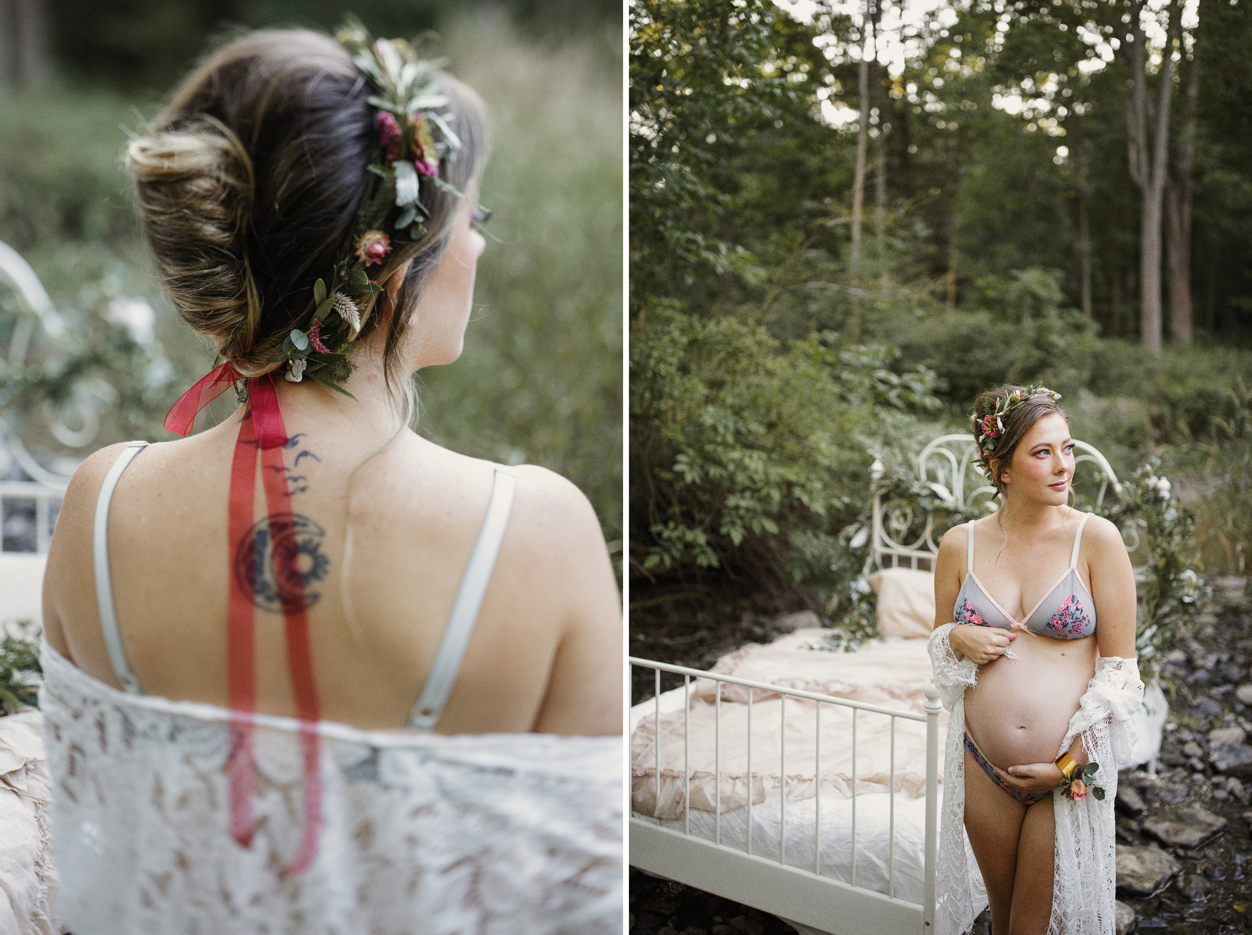 pregnancy photoshoot maternity boudoir outdoor niagara bed