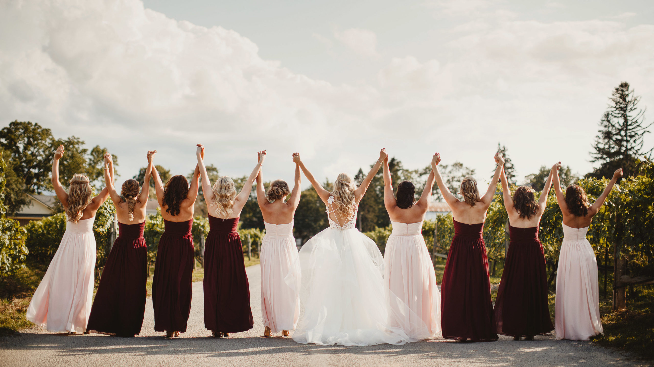 Ravine Vineyard Wedding Maroon Bridesmaids Niagara photographer