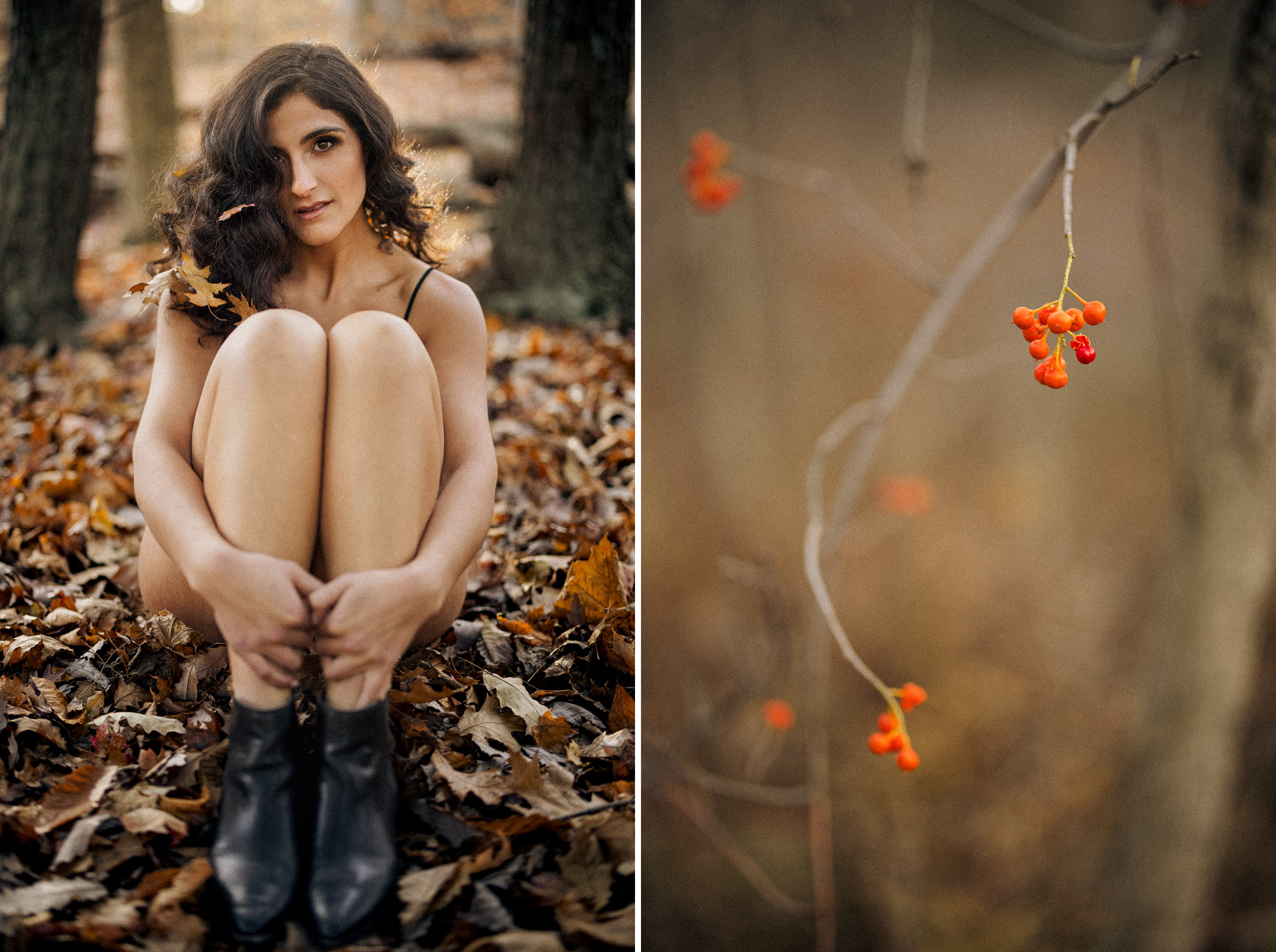 fall outdoor leaves boudoir black lingerie niagara photographer afterglow