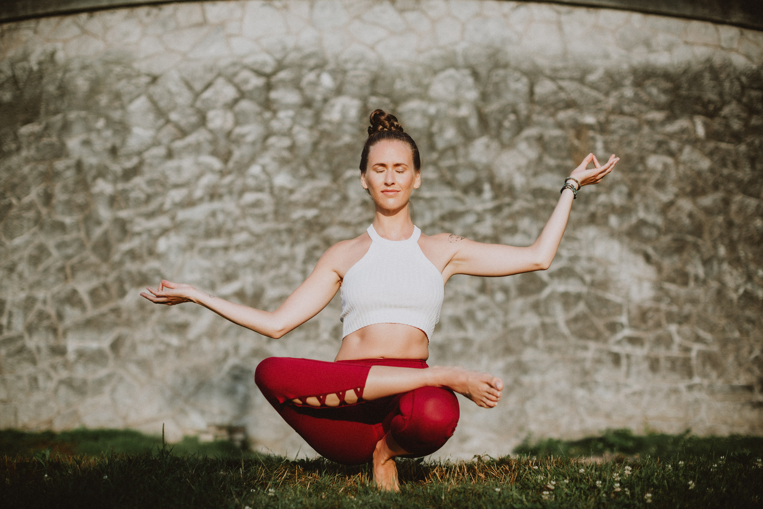 yoga balance pose outdoor sunrise session vatra wellness