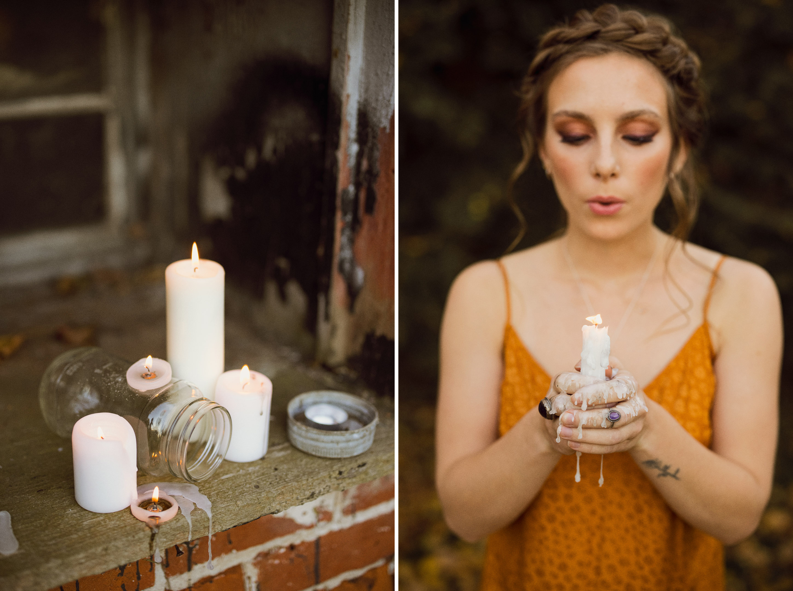 candles melted bridesmaid autumn photography afterglow