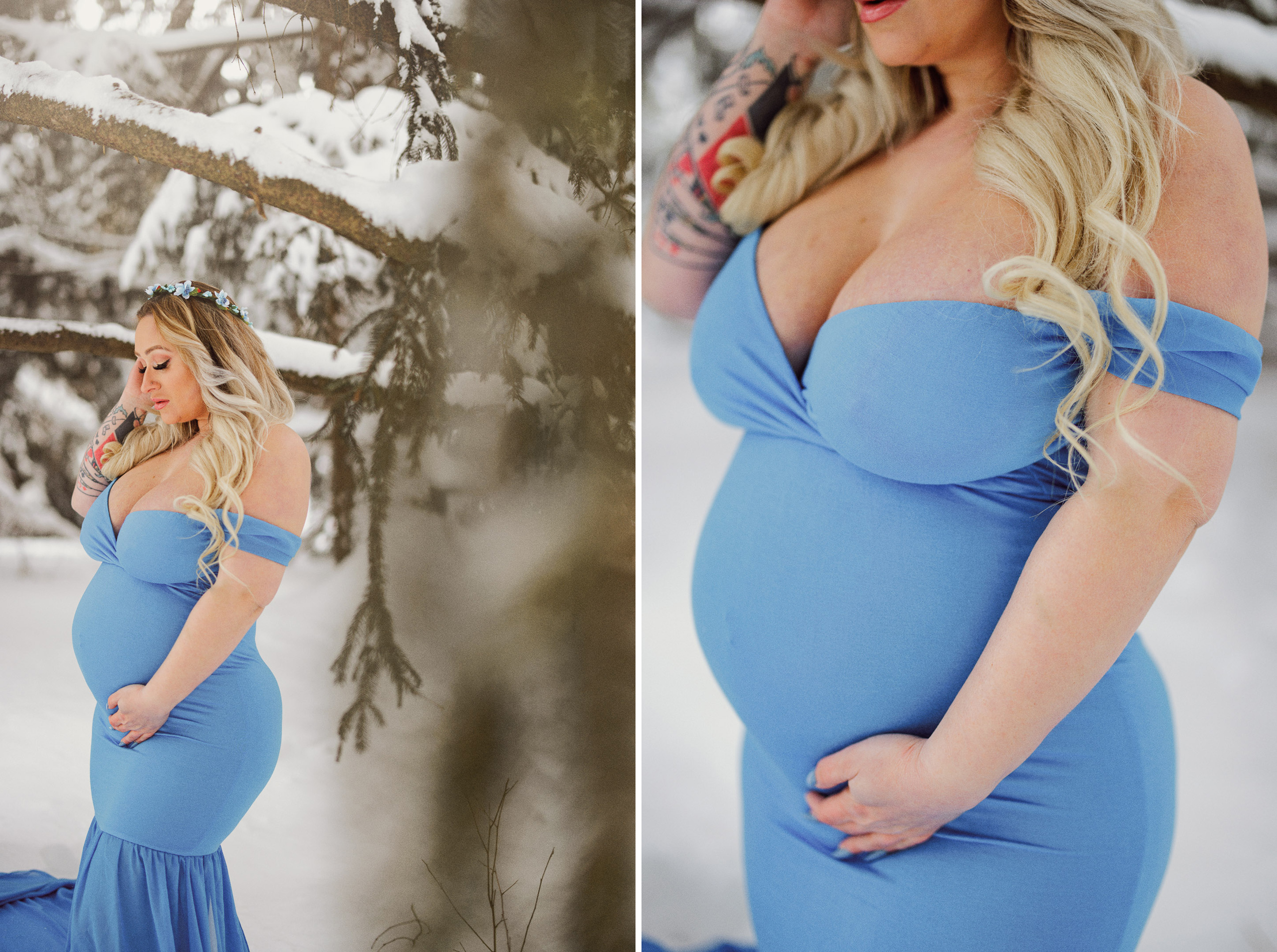blue dress maternity winter outdoor niagara photography afterglow images