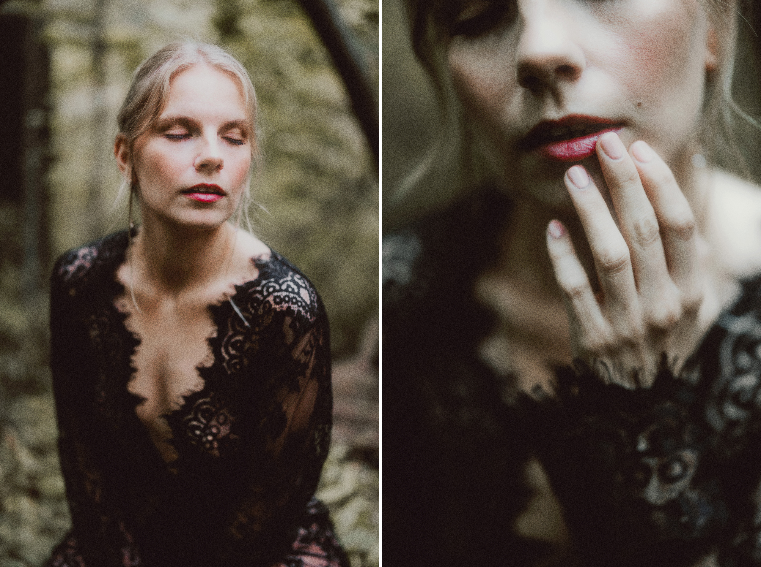 black lace robe outdoor forest boudoir film photography niagara afterglow images