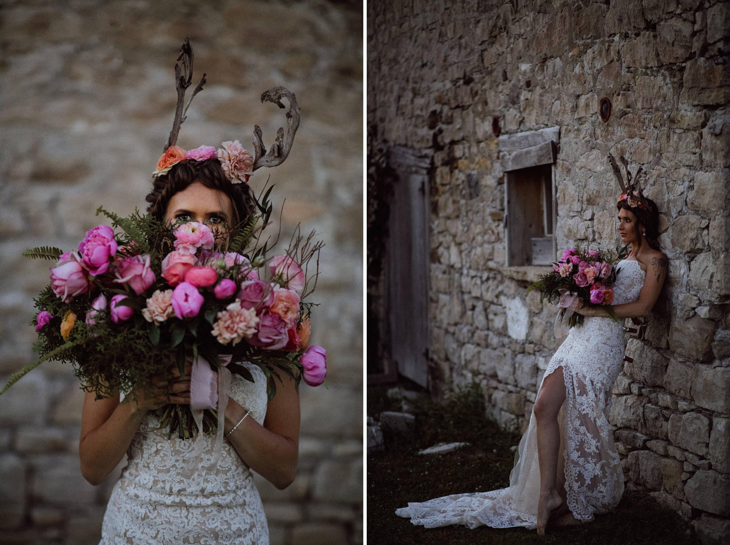 film photographer afterglow styled bride flower crown cave spring winery