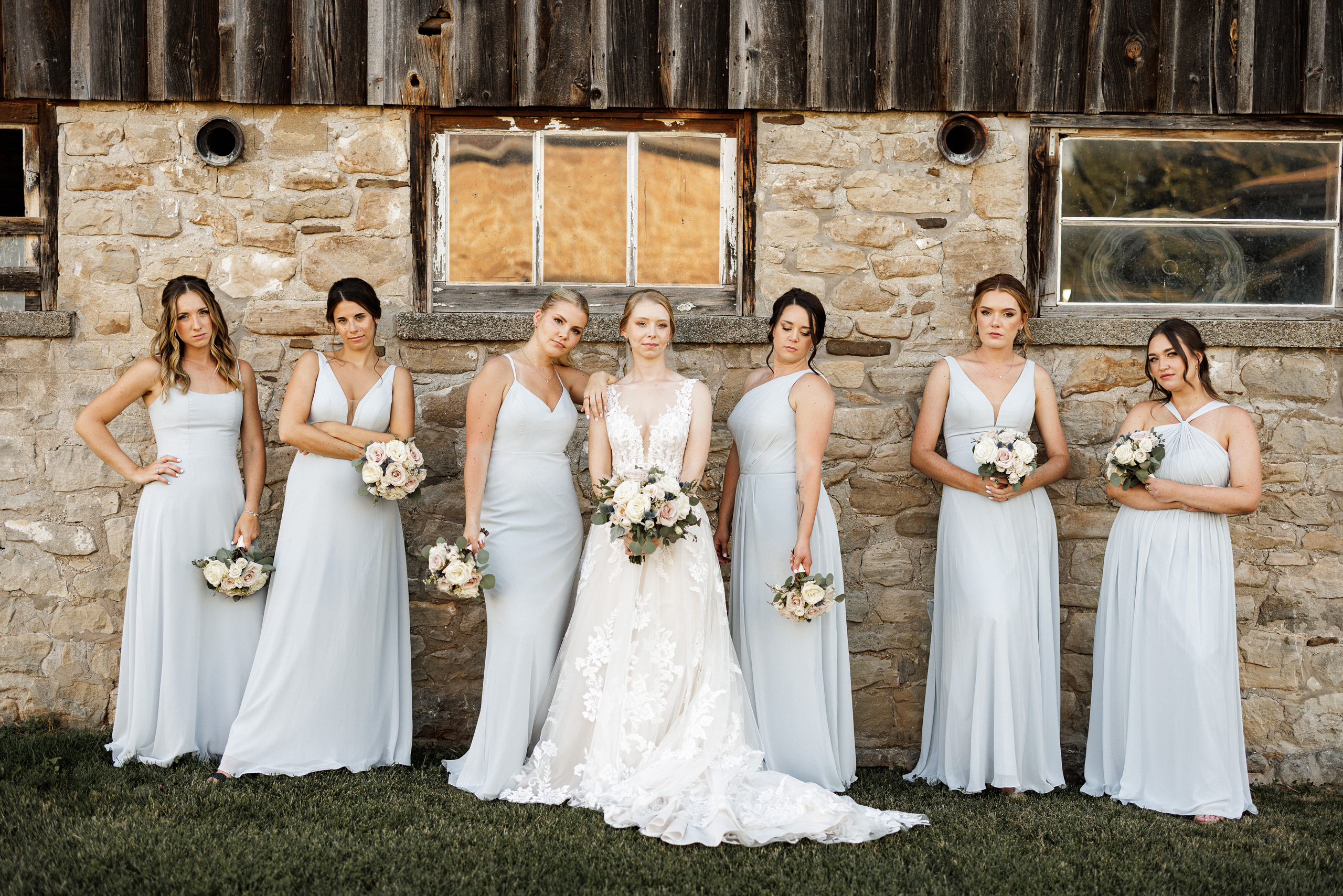 wedding party bridal group photo barn cave spring vineyard summer afterglow