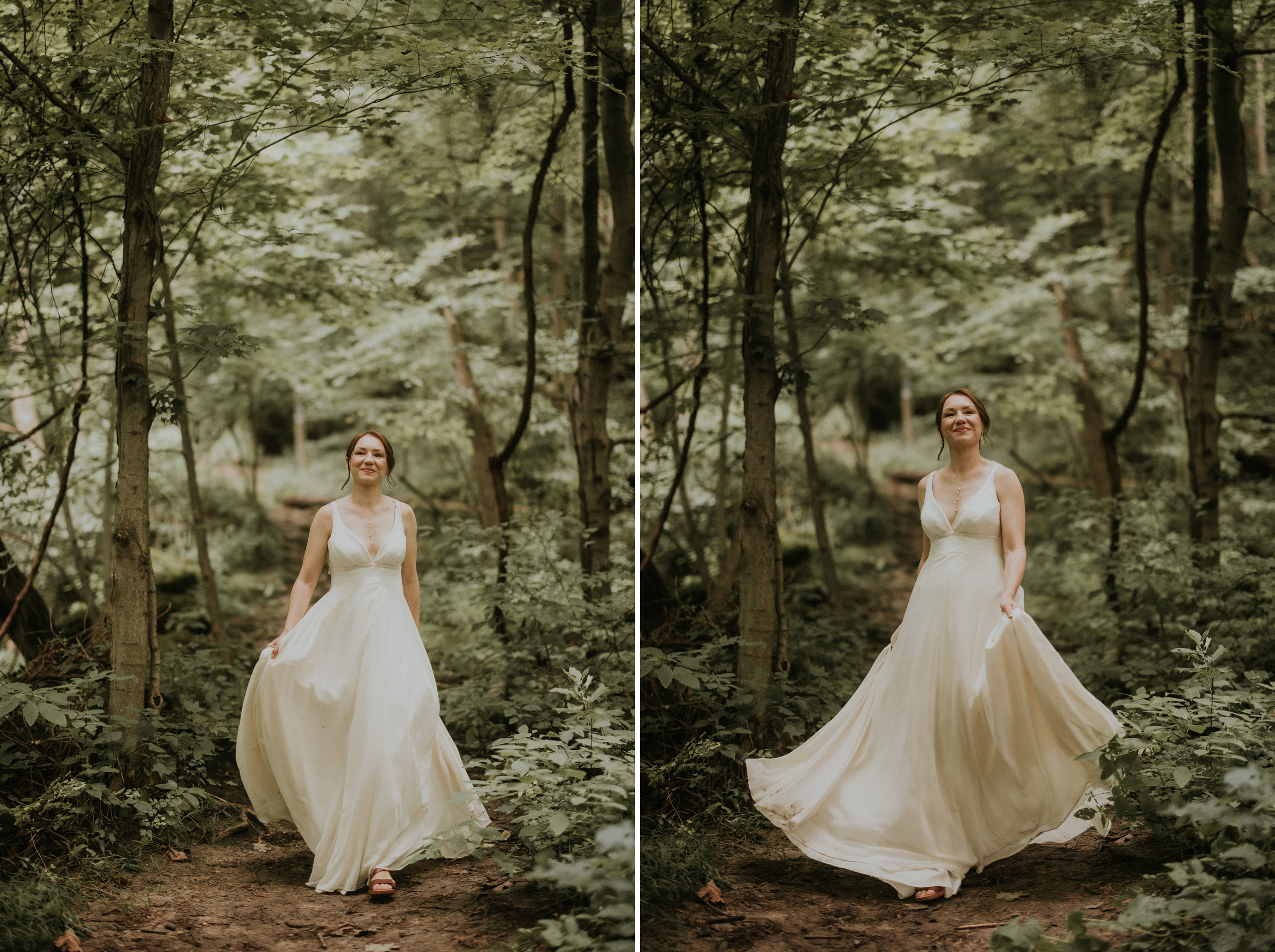 bride in forest wedding gown nature photography afterglow images