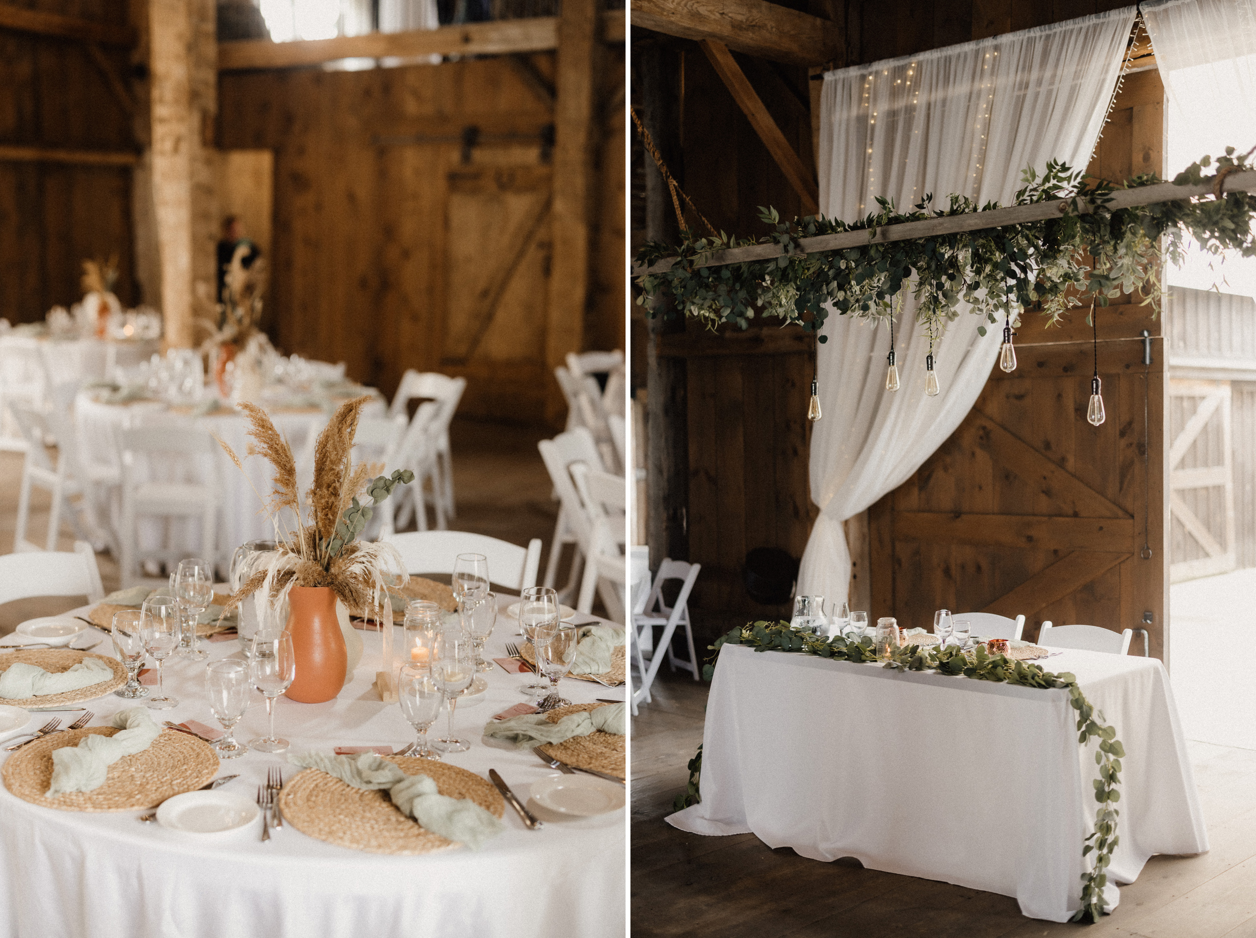 wedding reception barn maple meadows farm details interior after