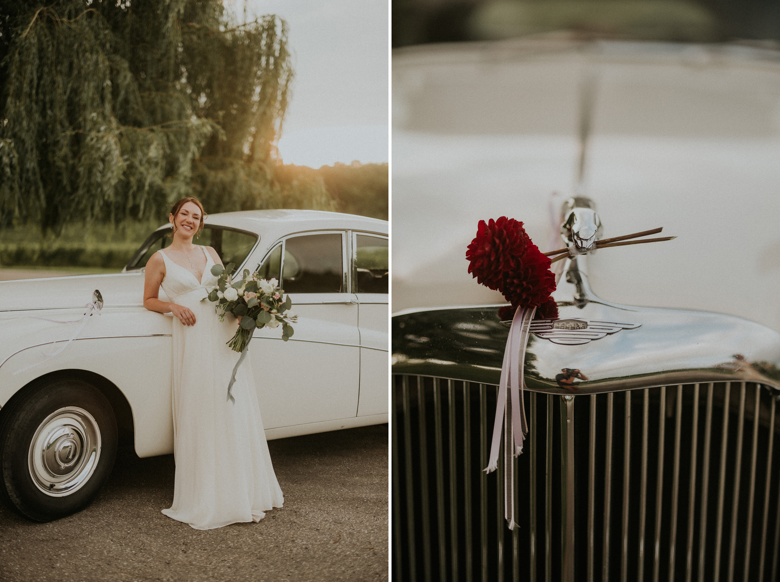 bride groom wedding classic car willow tree vineland estates win
