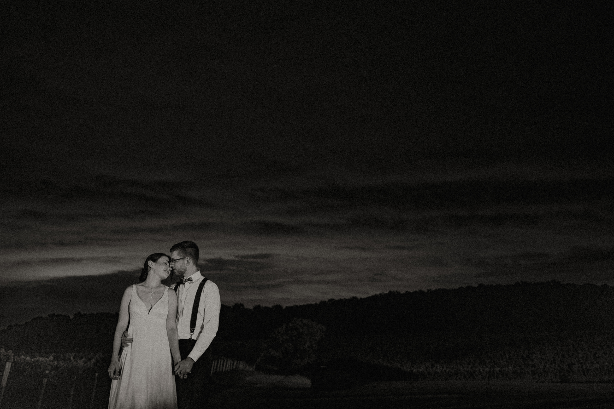 night time wedding bride groom portraits vineland estates winery