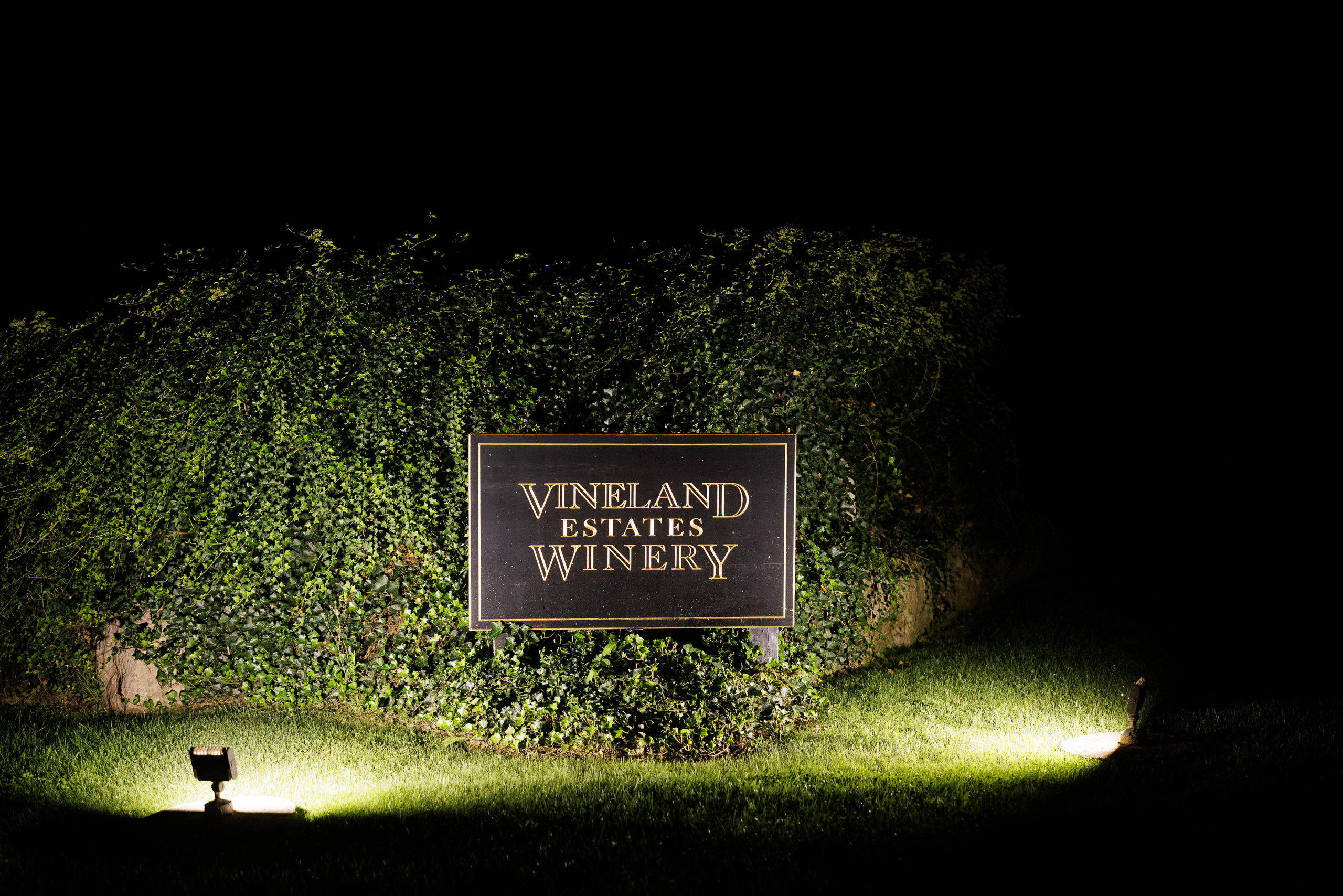 vineland estates winery entrance sign night