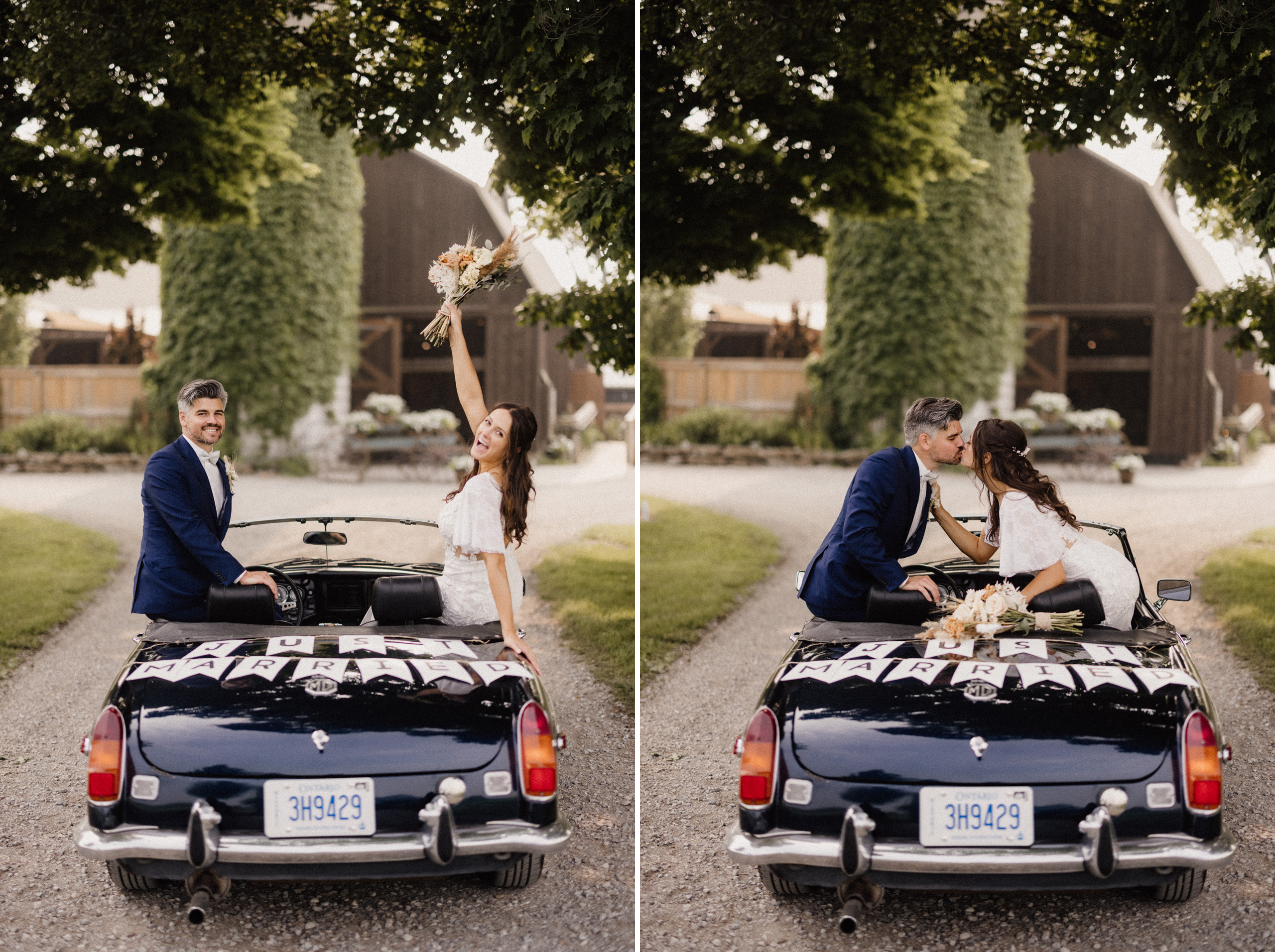 bride on top of classic car wedding photographer afterglow maple