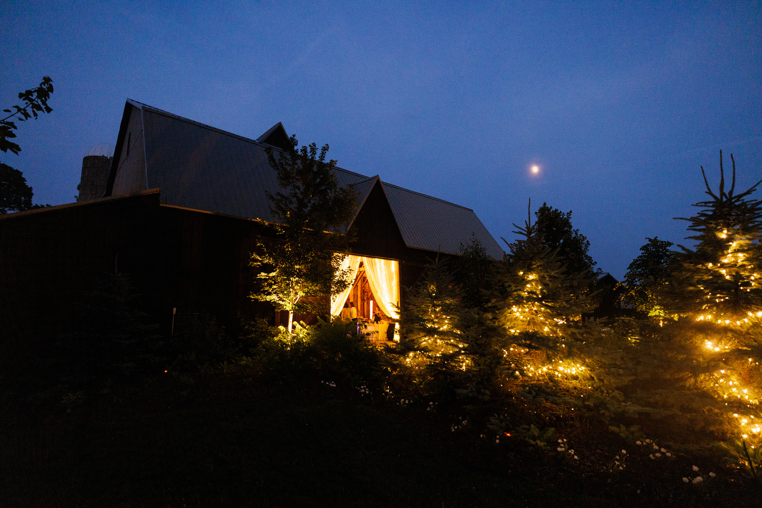 night time at maple meadows farm wedding event centre afterglow