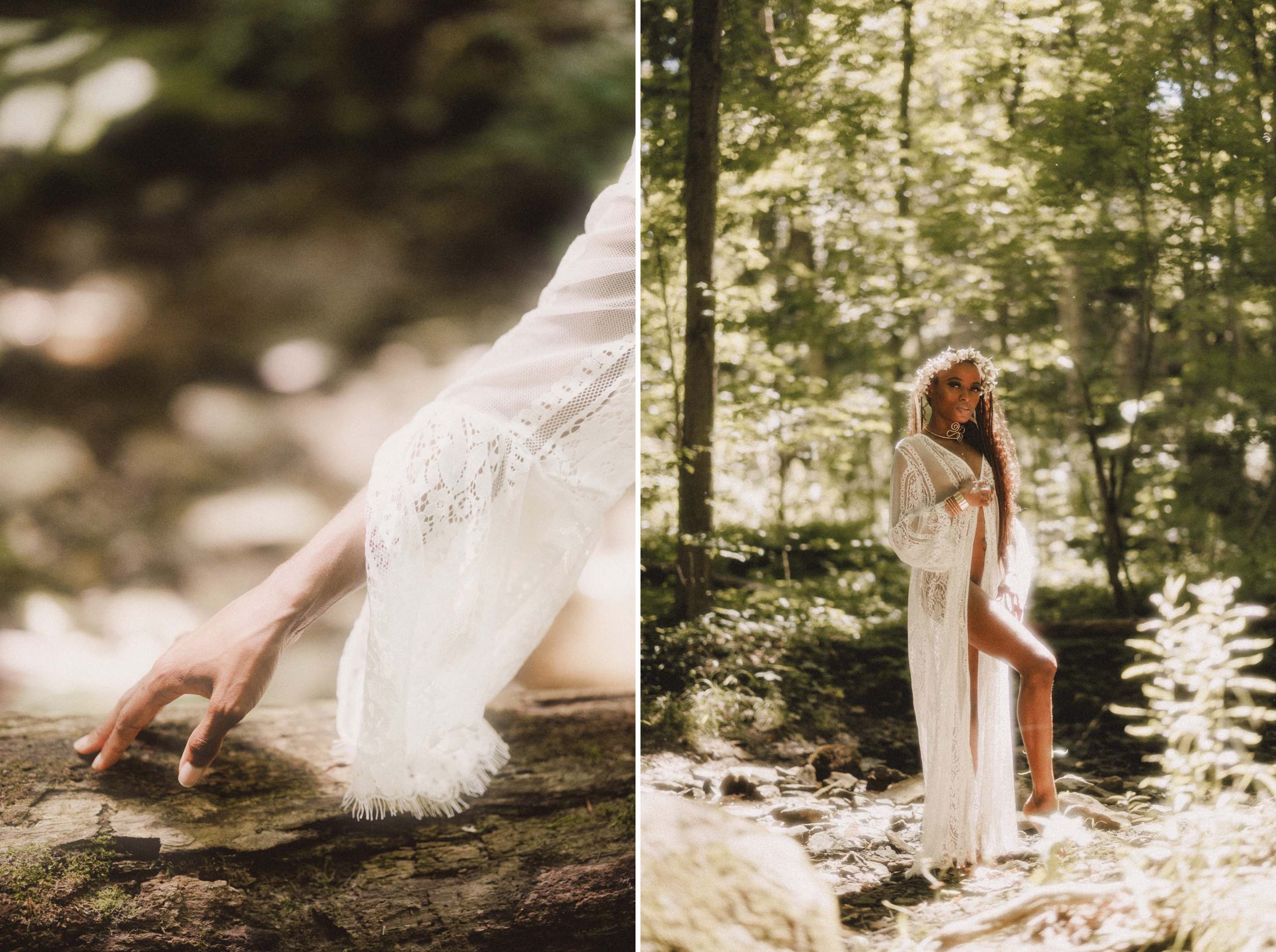romantic lingerie boudoir session outdoor forest film photograph