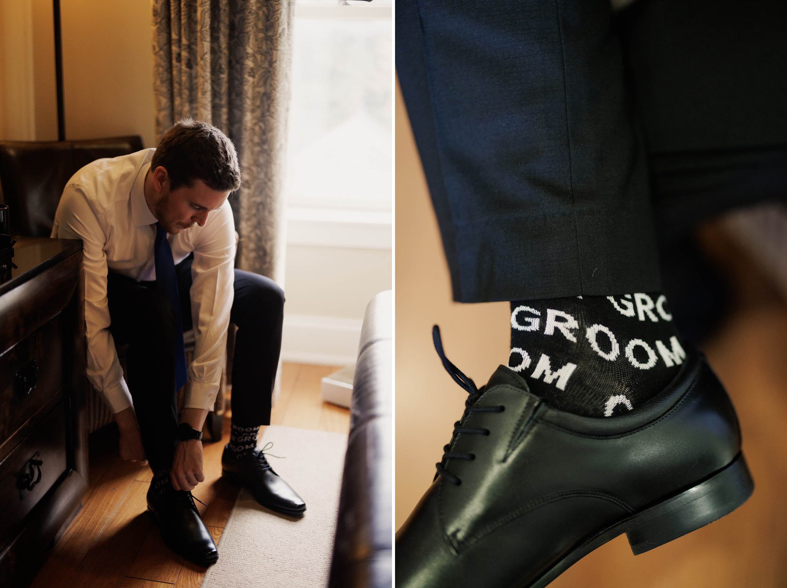 groom getting ready oban inn wedding niagara on the lake