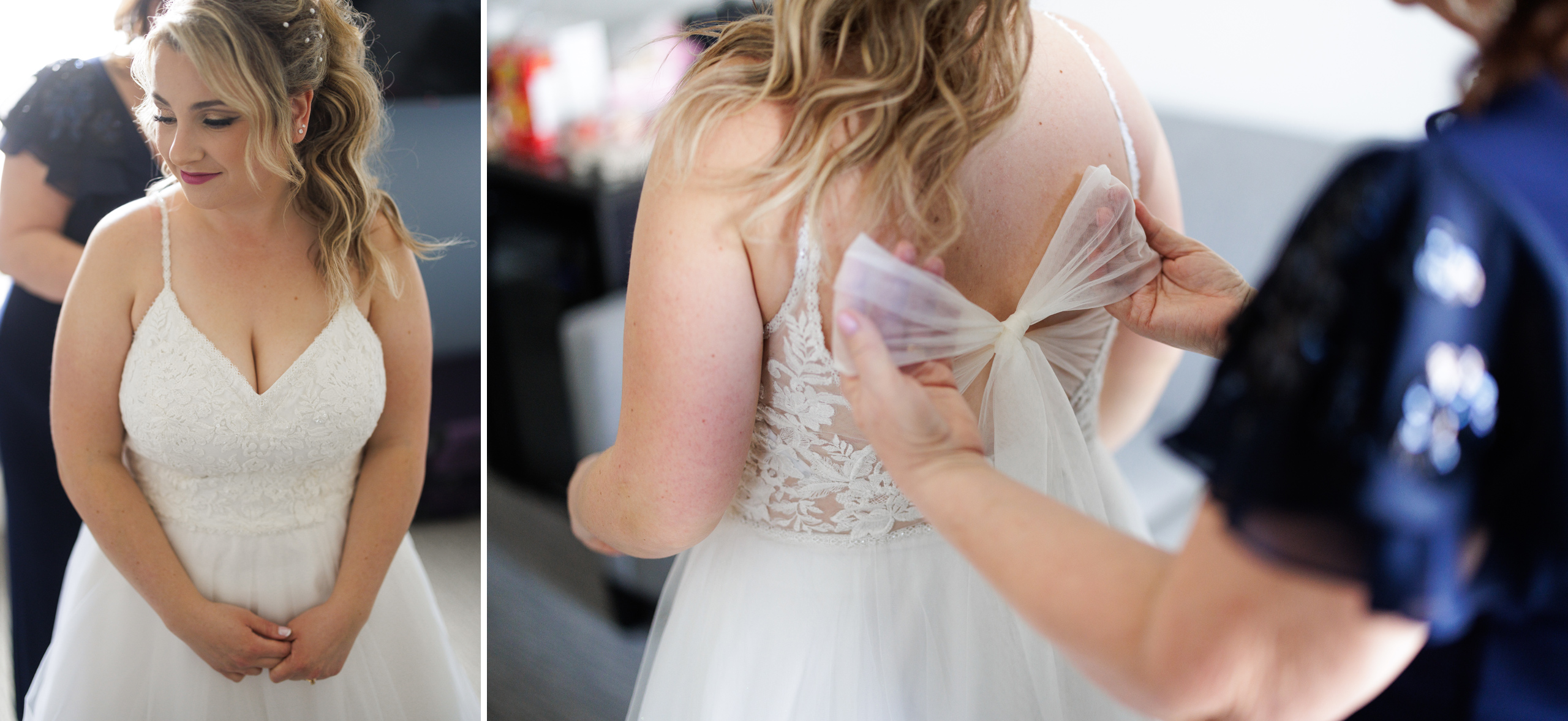 mother helping bride into dress niagara on the lake wedding