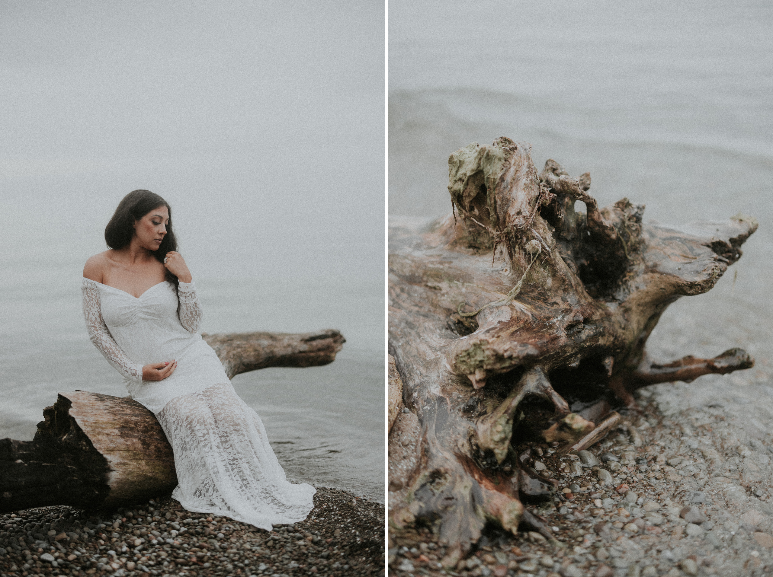 whtie lace gown pregnant maternity beach film photography