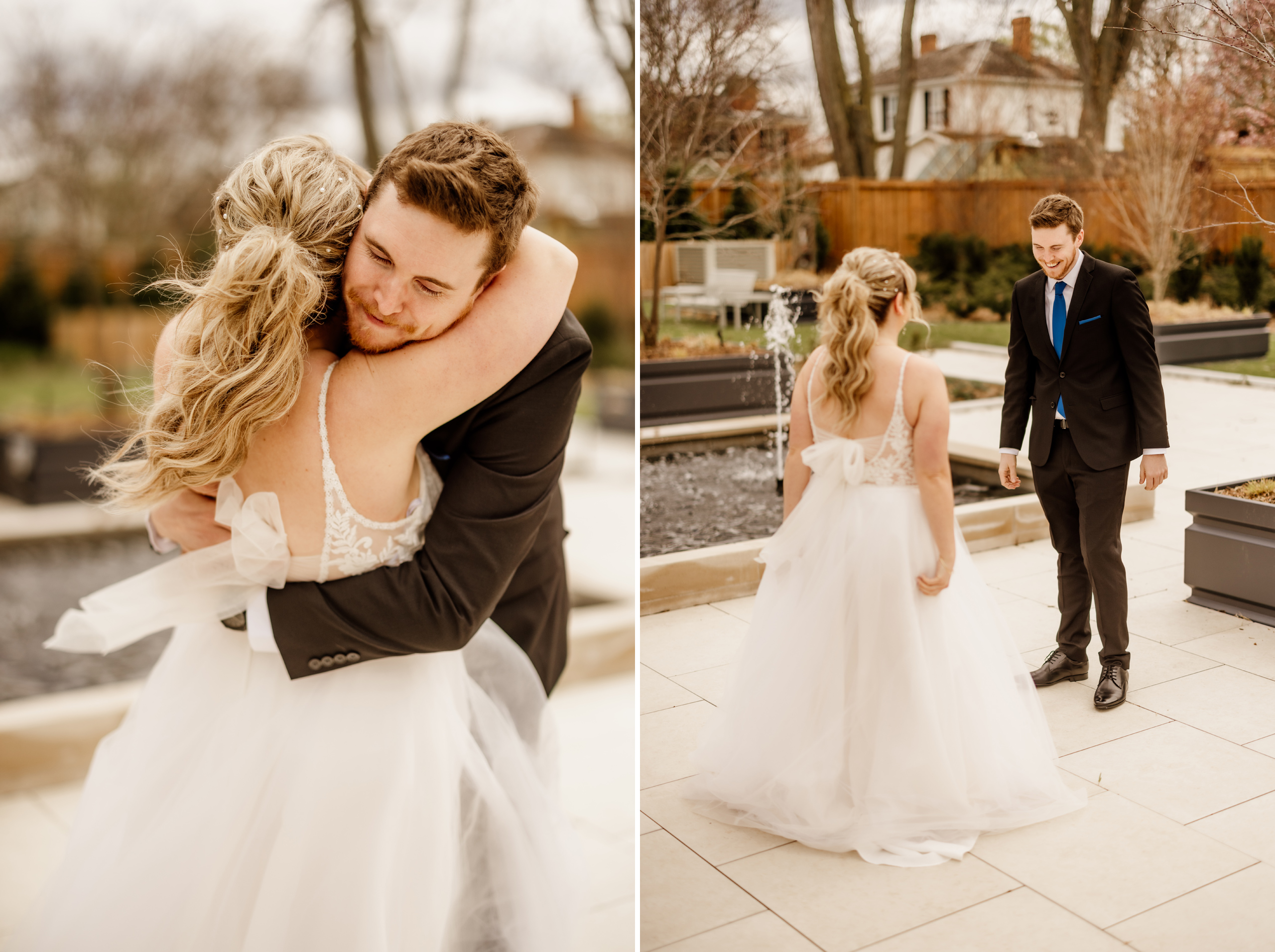 bride groom first look at queen NOTL wedding spring