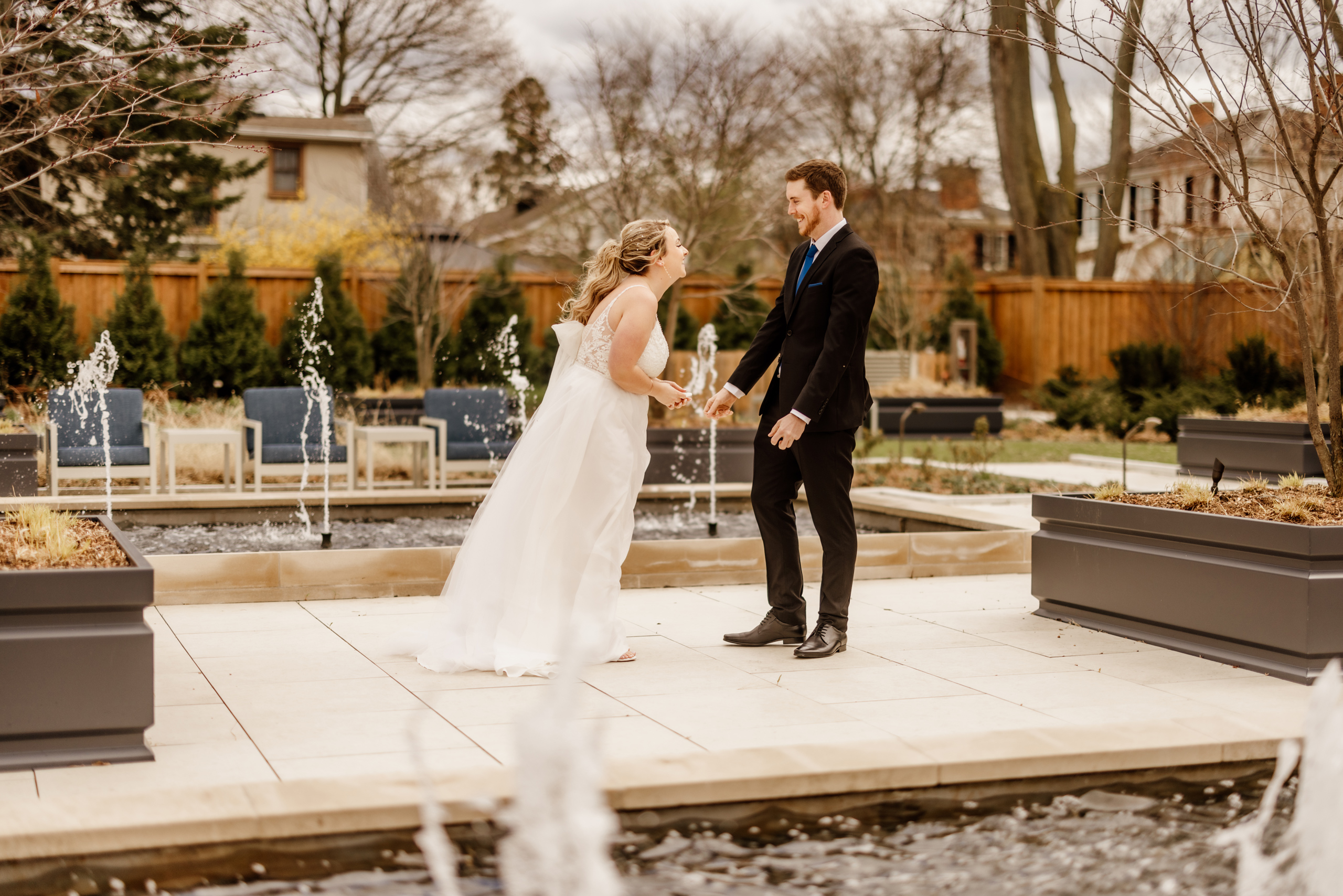 bride groom first look at queen NOTL wedding spring