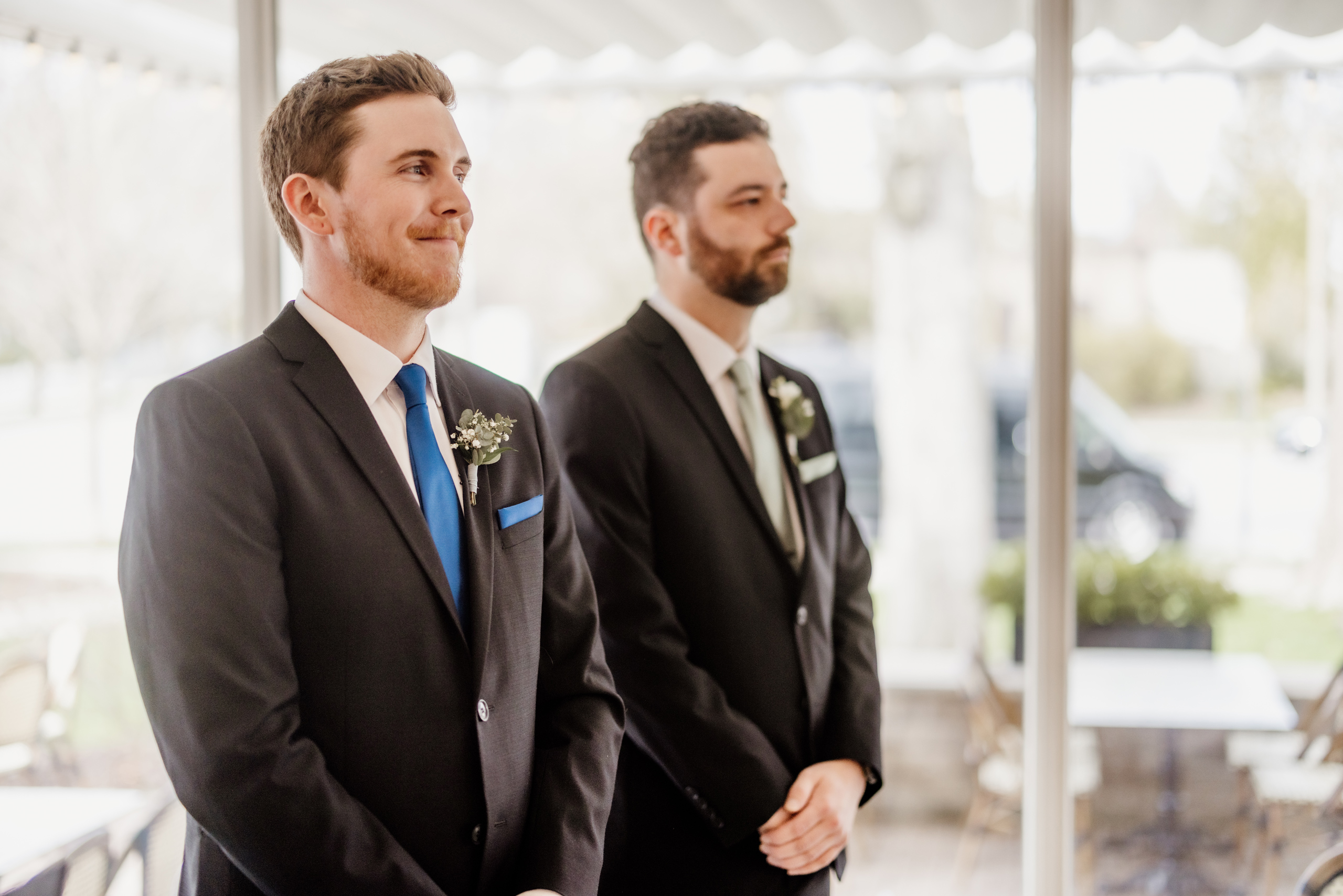 groom sees bride at wedding ceremony at the gate house niagara o