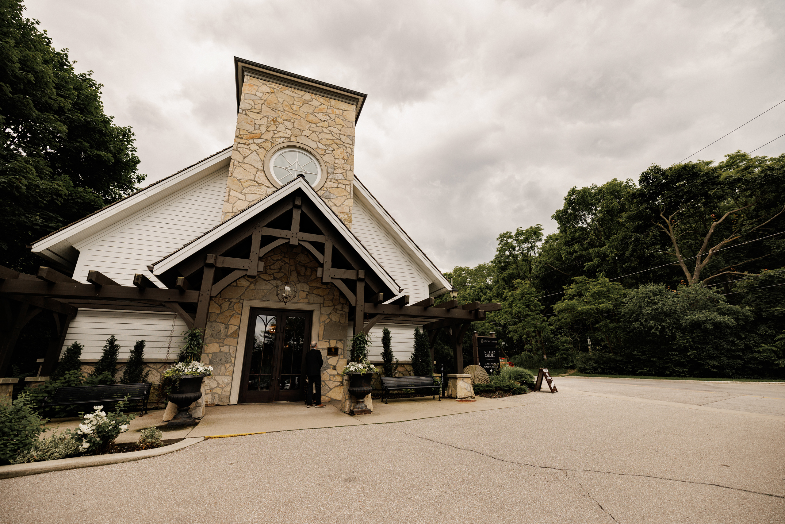 wedding chapel ancaster mill outside summer