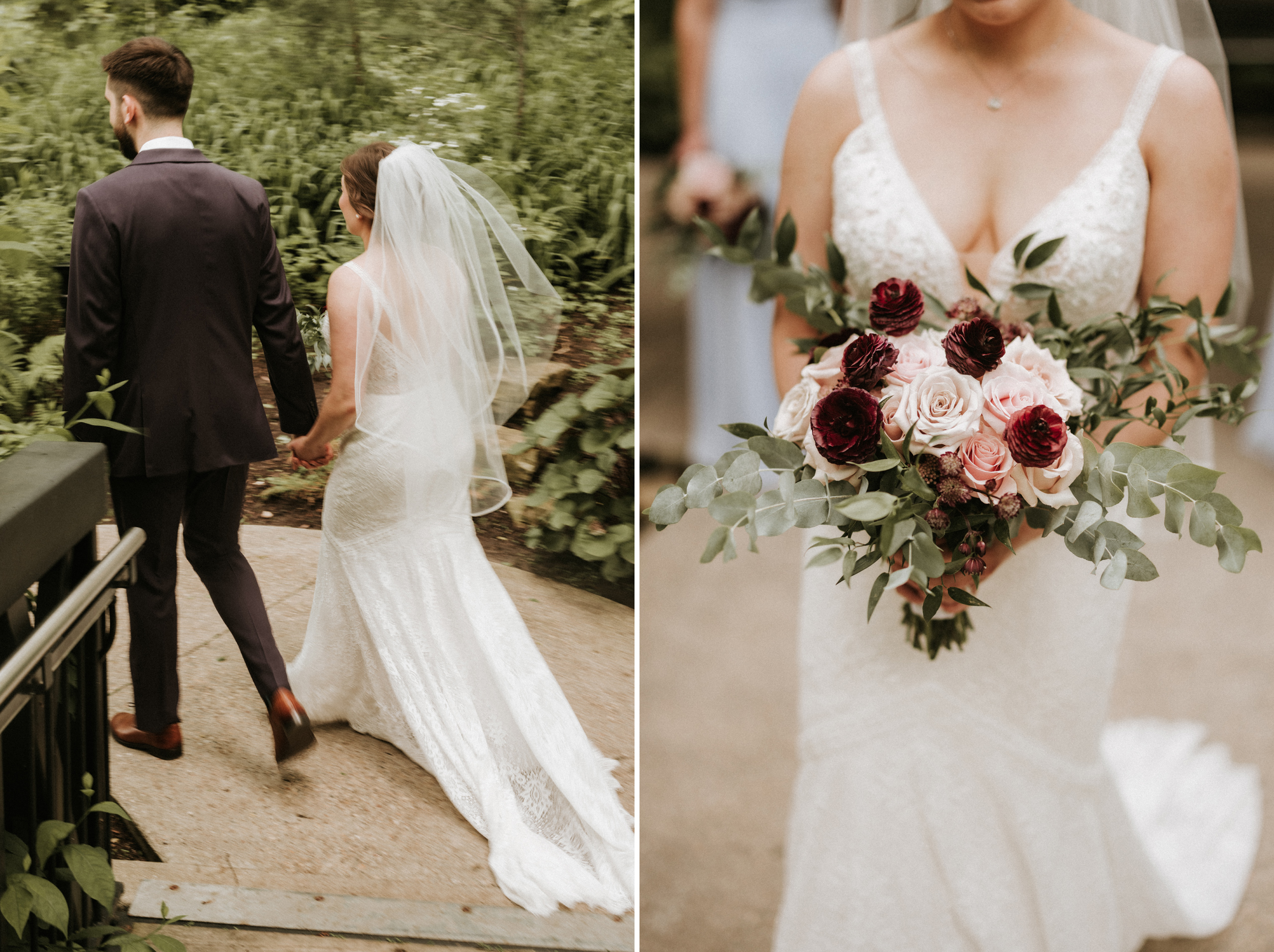 bride groom walking forest trail ancaster mill wedding summer