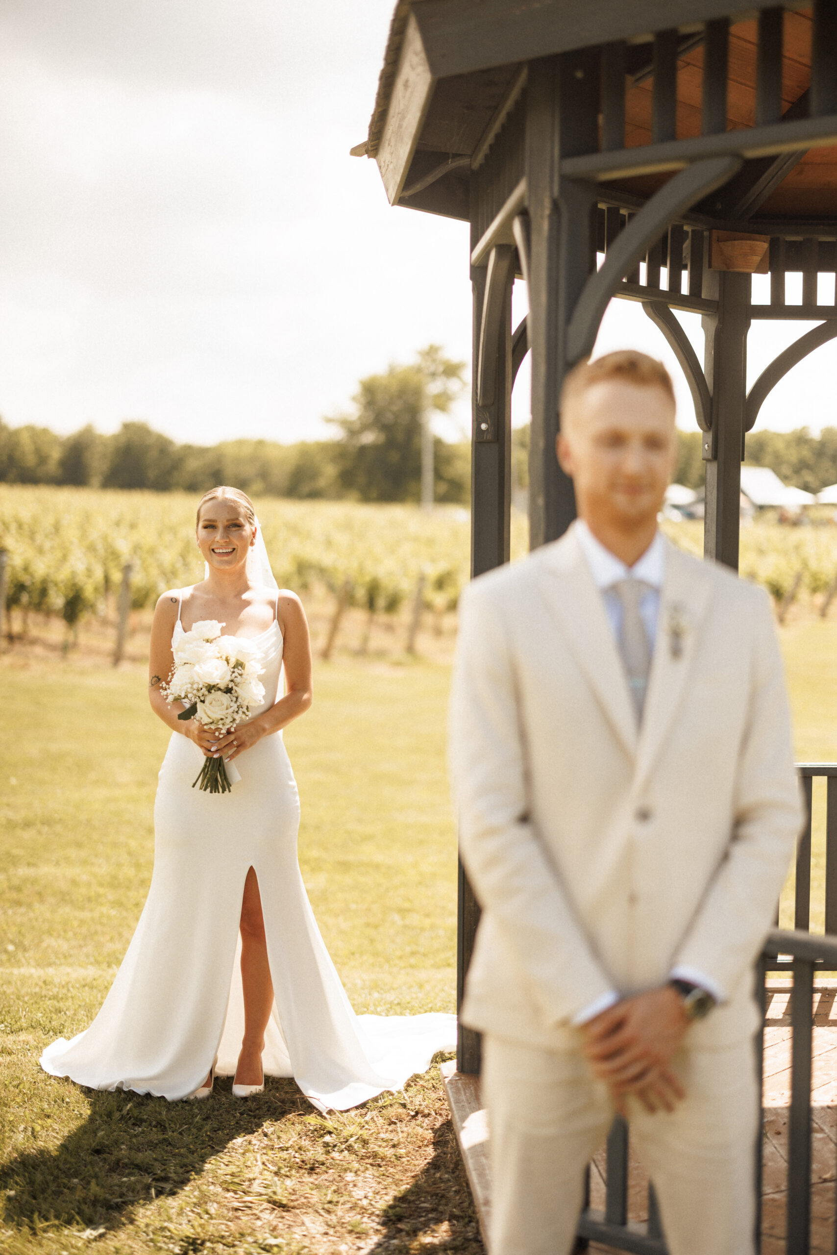 first look cave spring vineyard summer wedding