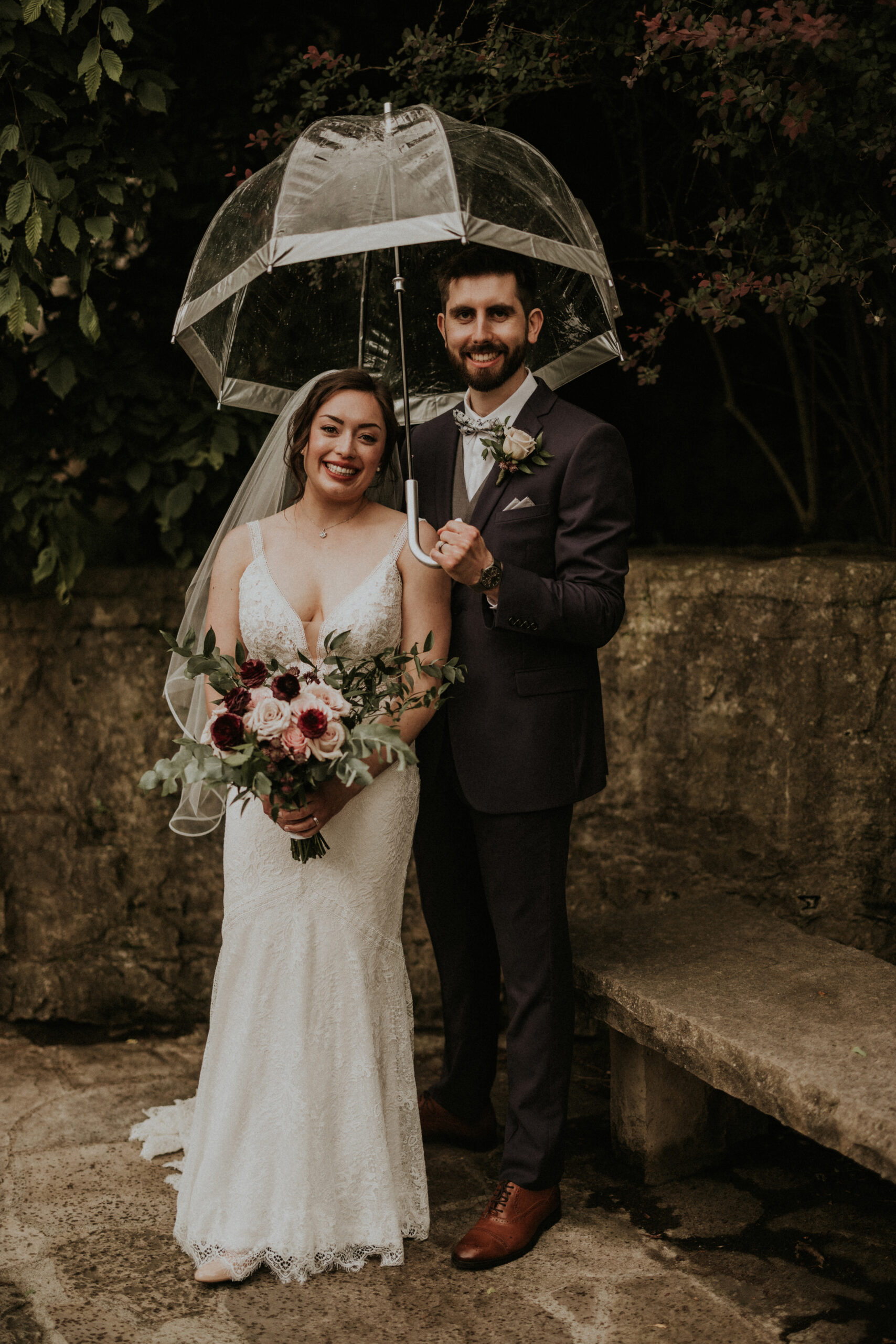 romantic wedding photography ancaster mill summer rain