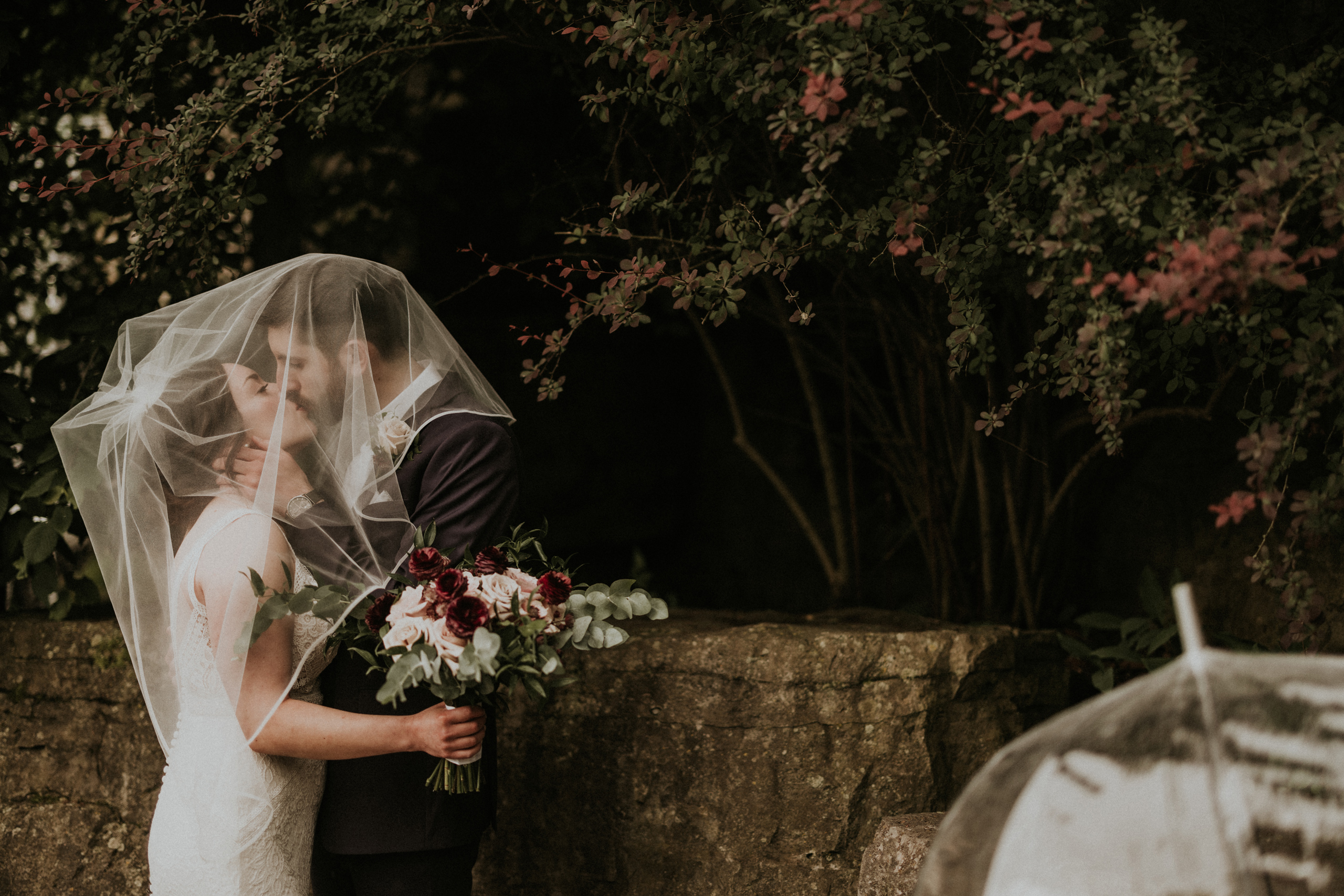 rainy day wedding ancaster mill romantic photography