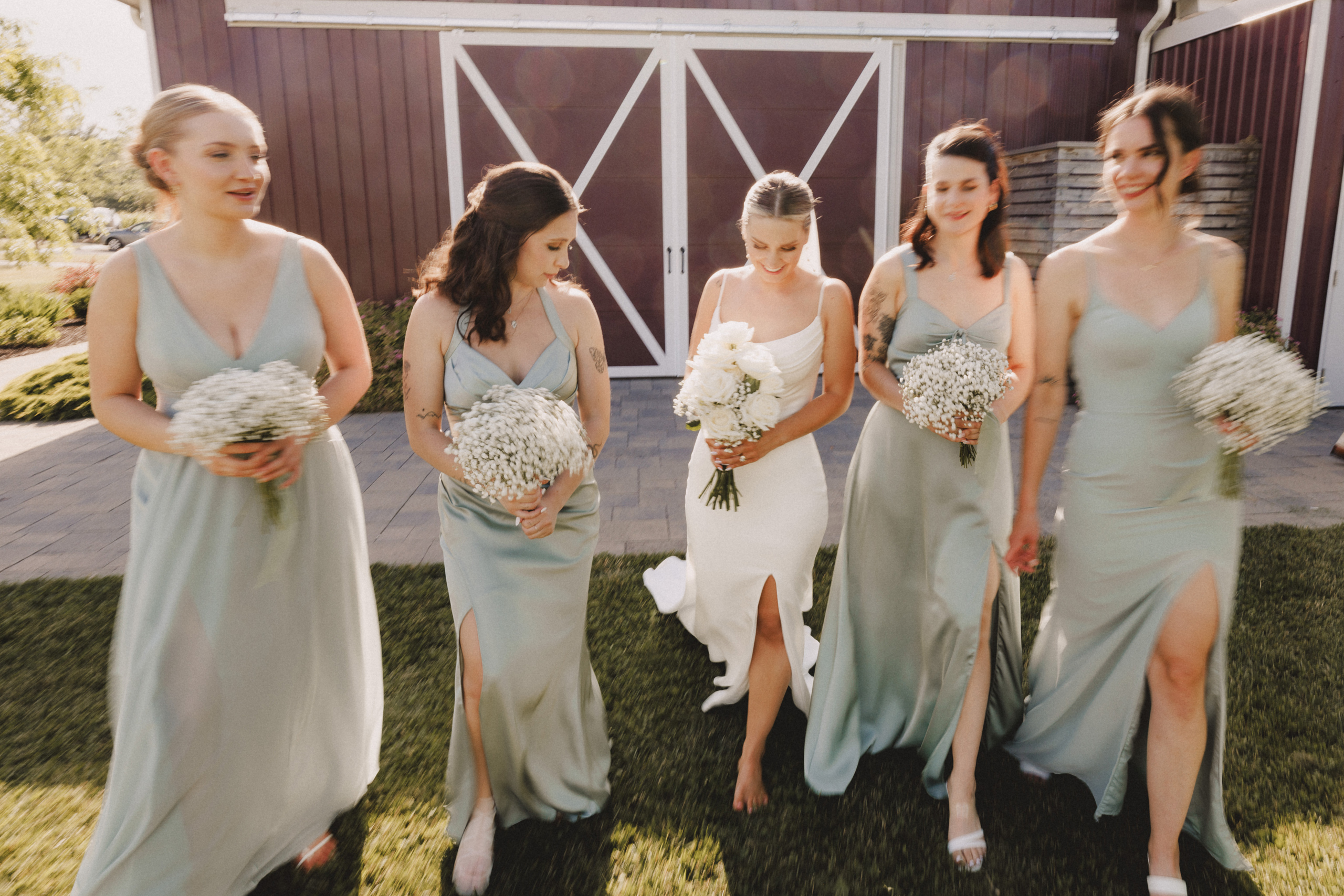 bridesmaids and bride barn cave spring wedding summer afterglow