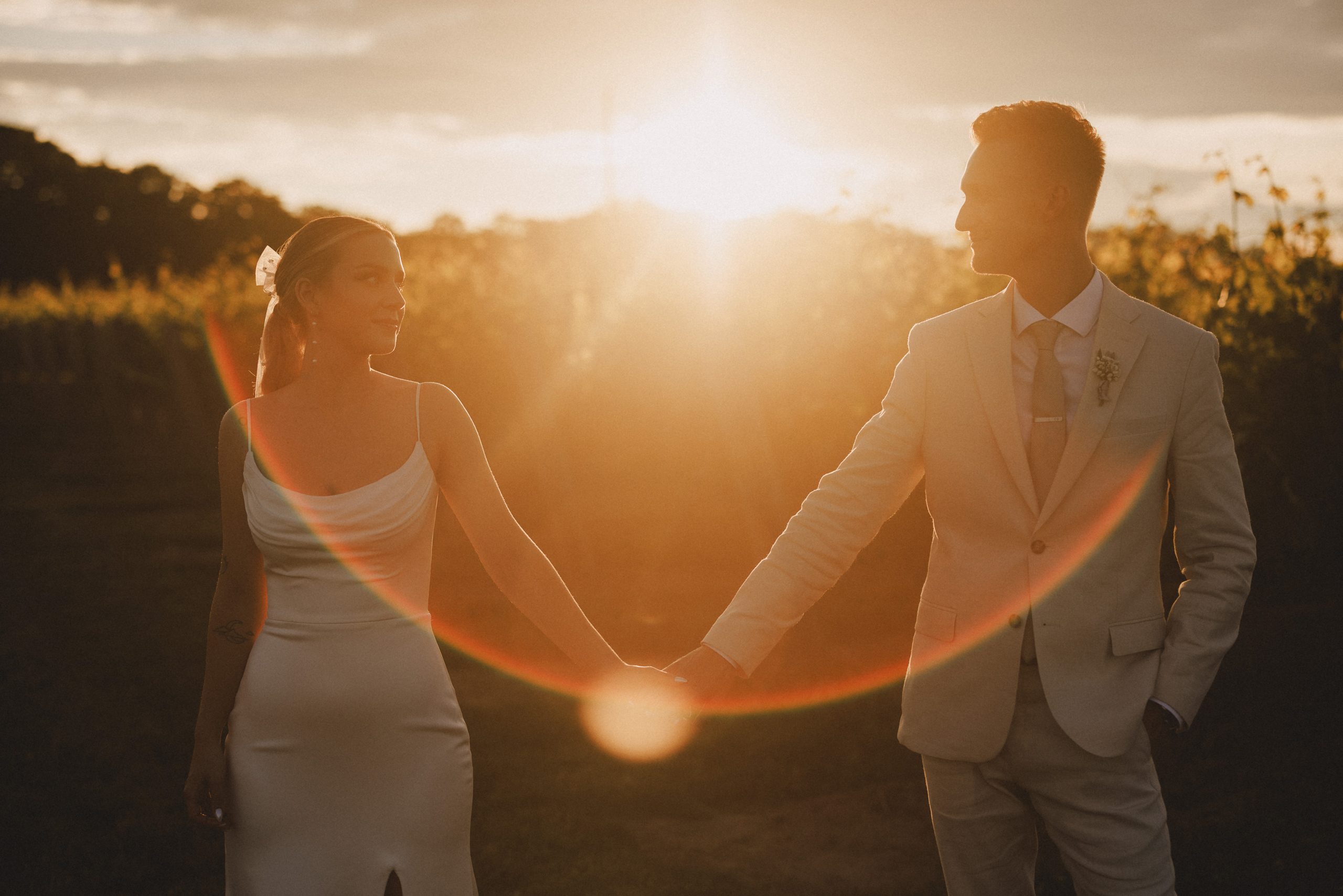 sunset photos bride groom cave spring vineyard summer wedding