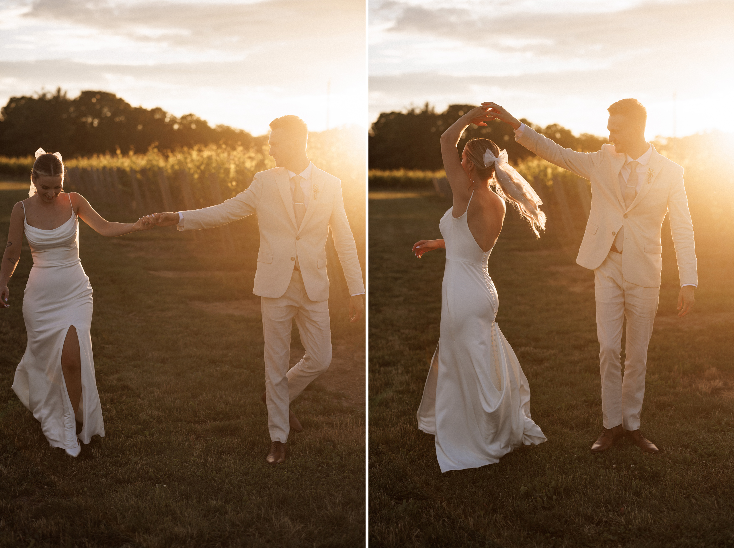 romantic sunset photos bride groom vineyard vineland wedding sum