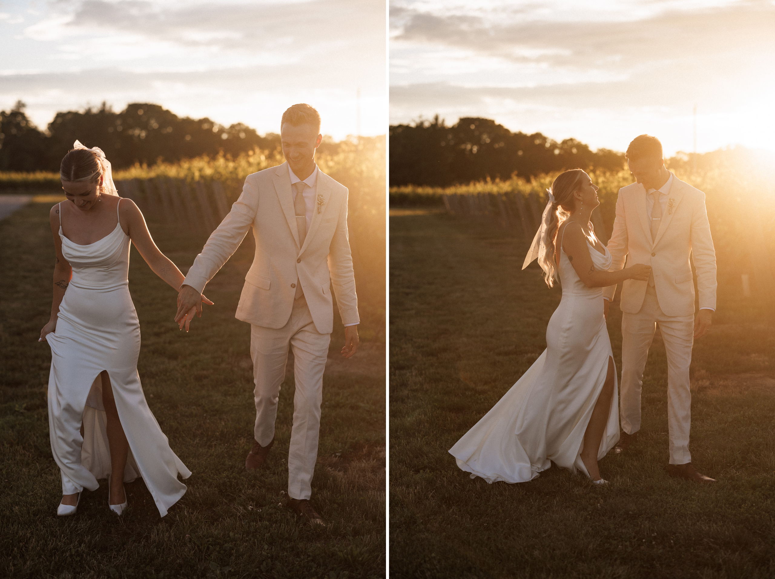 romantic sunset photos bride groom vineyard vineland wedding sum