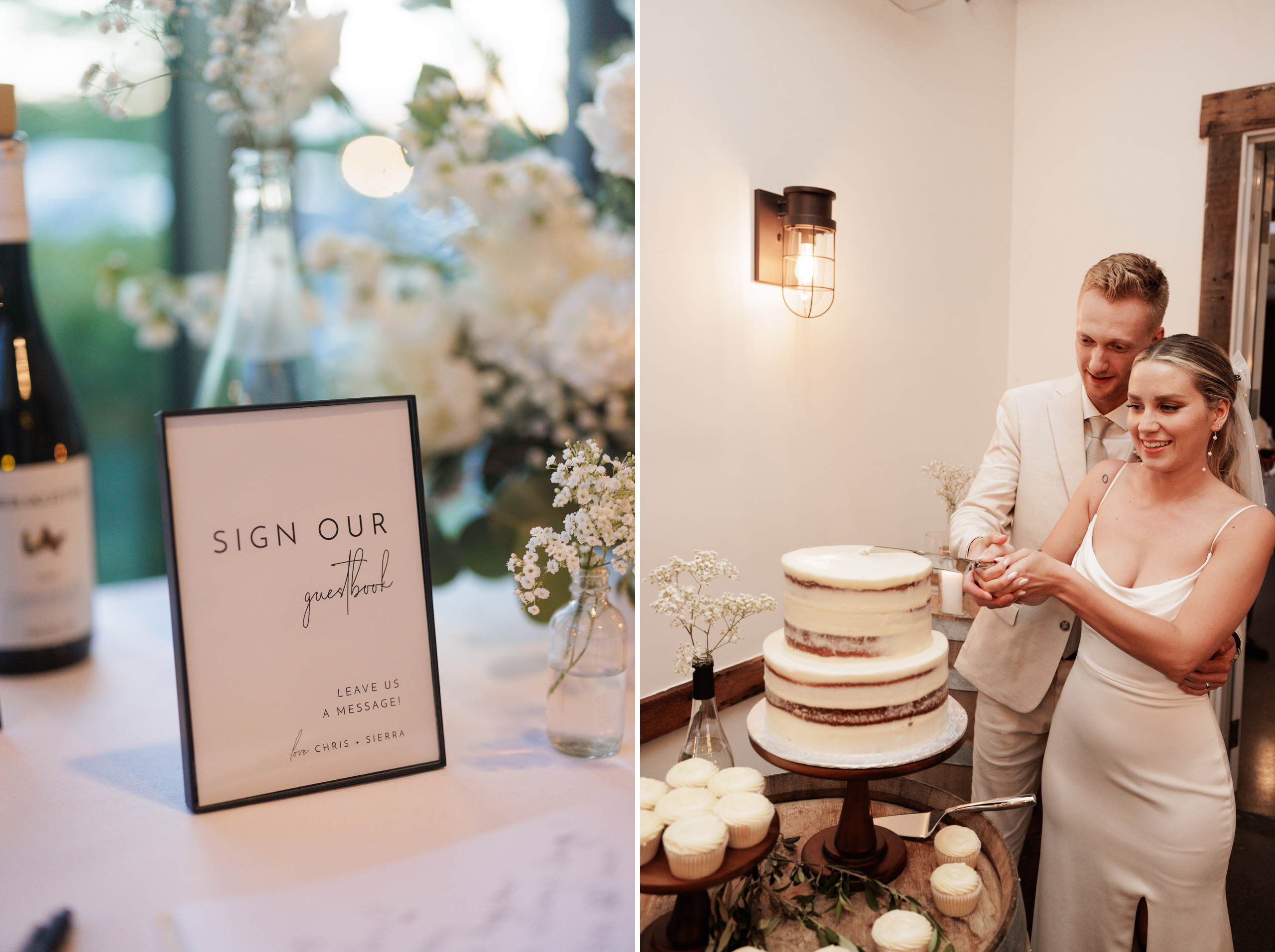 bride groom cut cake cave spring vineyard wedding afterglow