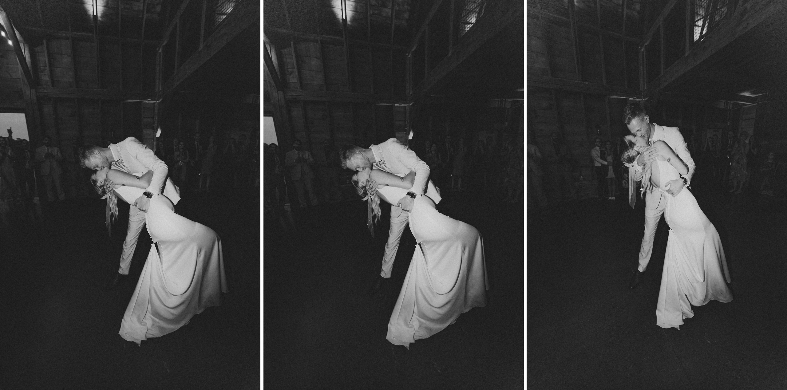 black white film paparazzi style first dance wedding photography