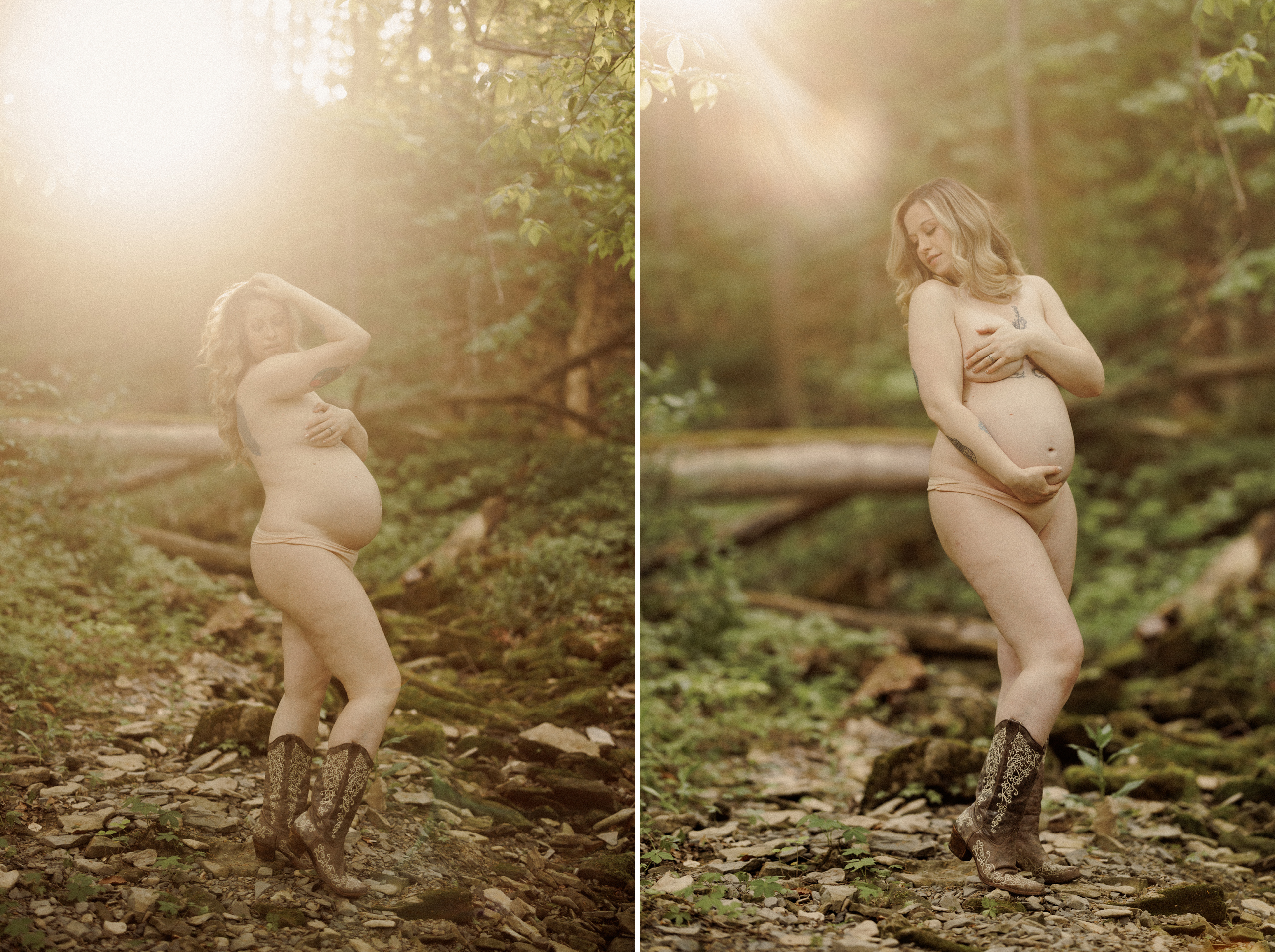 fine art nude outdoor maternity photography session forest niaga