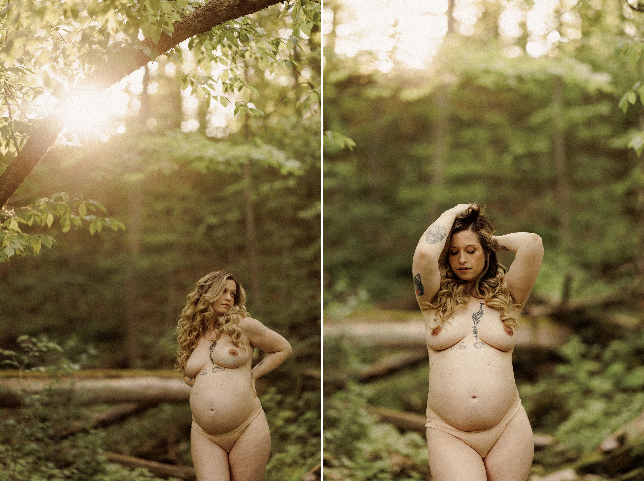 fine art nude outdoor maternity photography session forest niaga