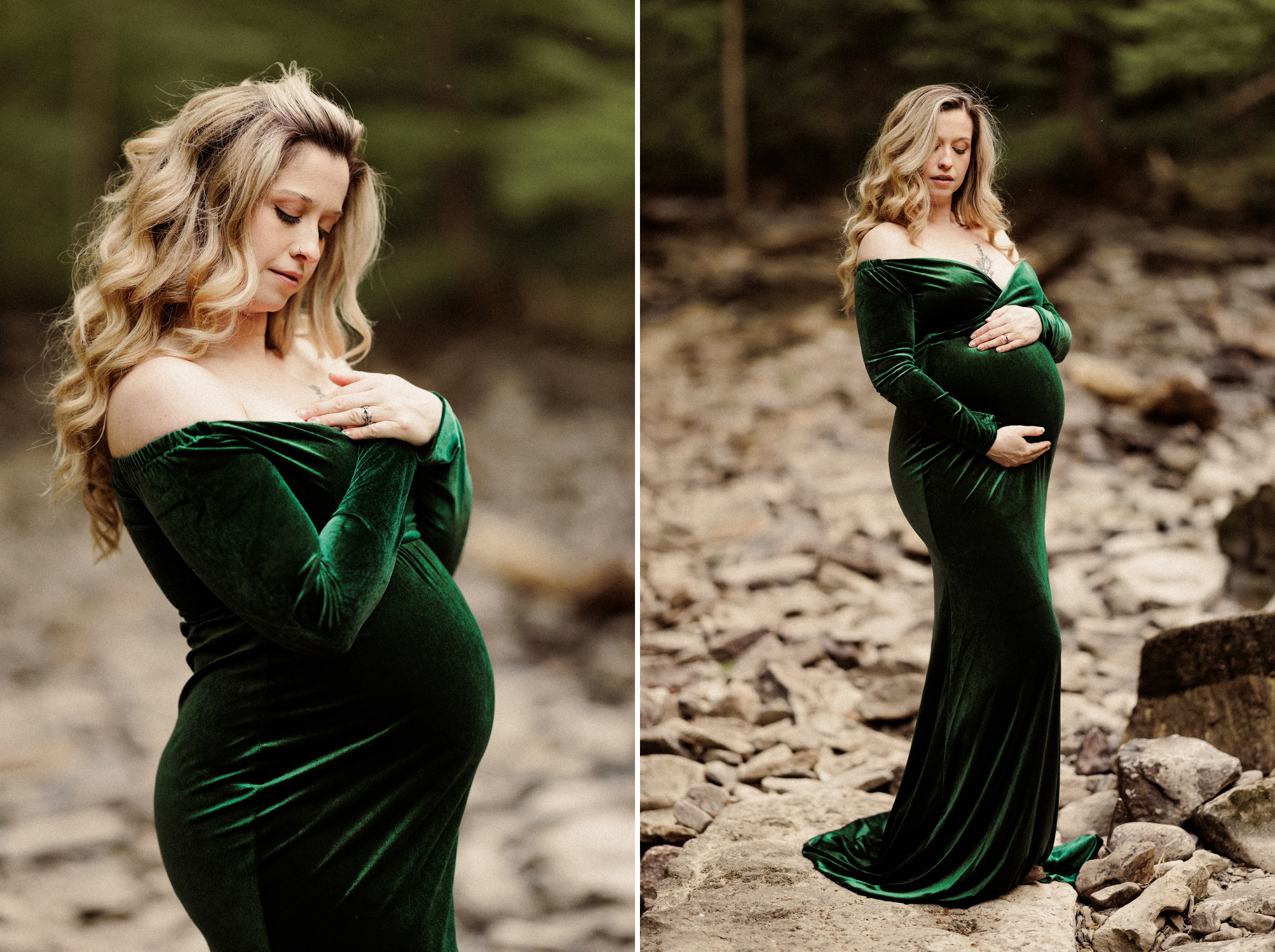 soft dreamy green velvet maternity pregnancy photography niagara