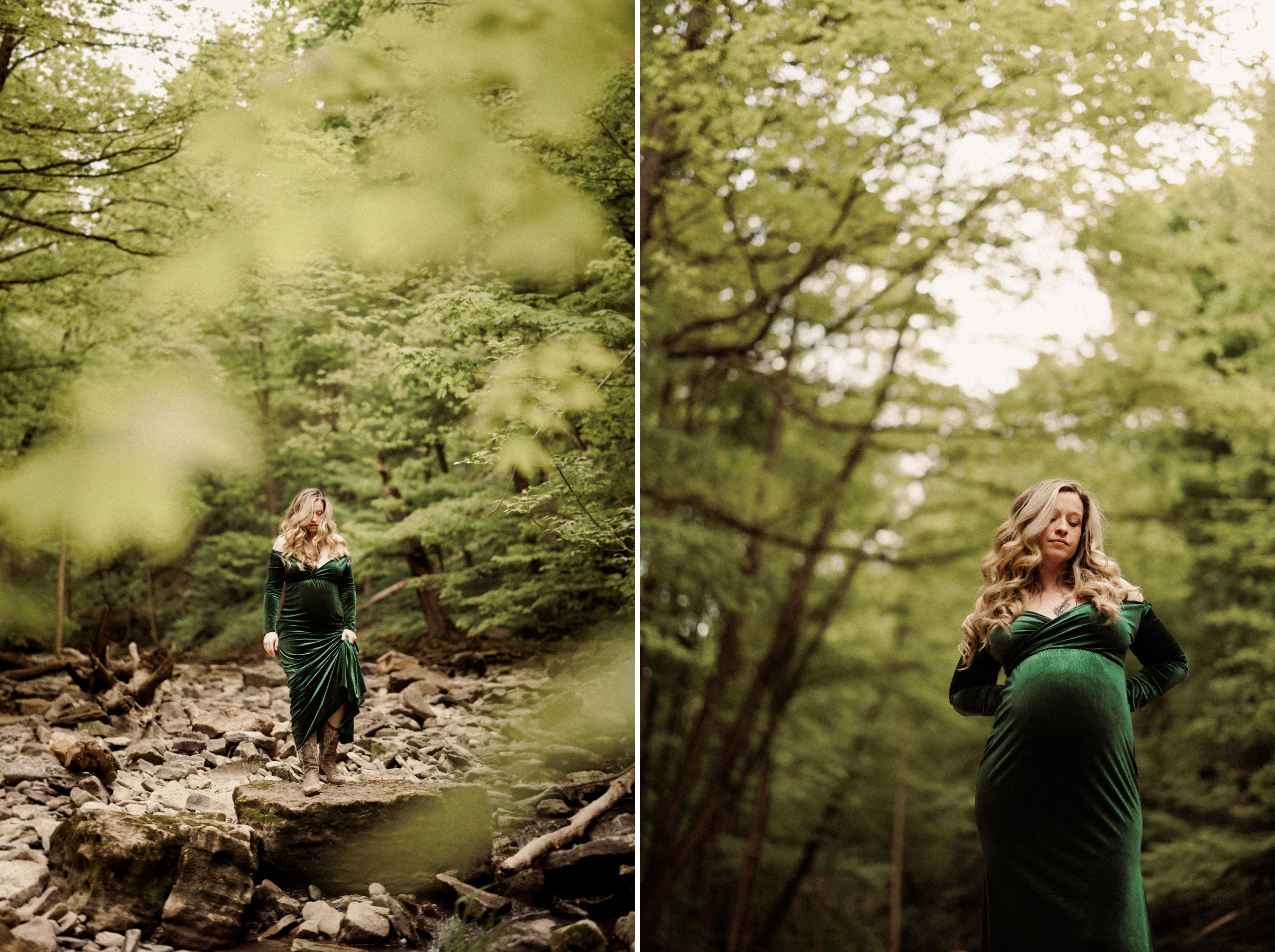 soft dreamy green velvet maternity pregnancy photography niagara