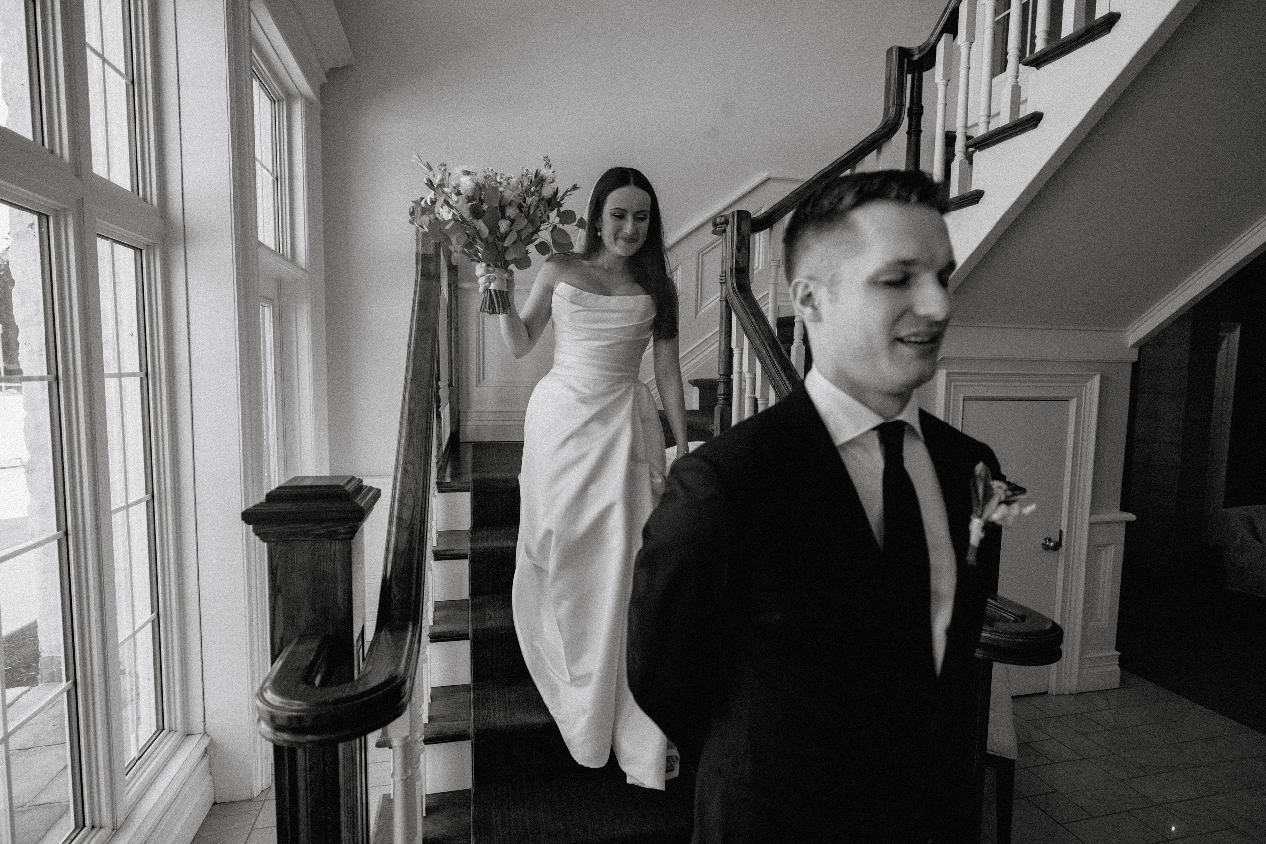 black white film inn on the twenty first look wedding