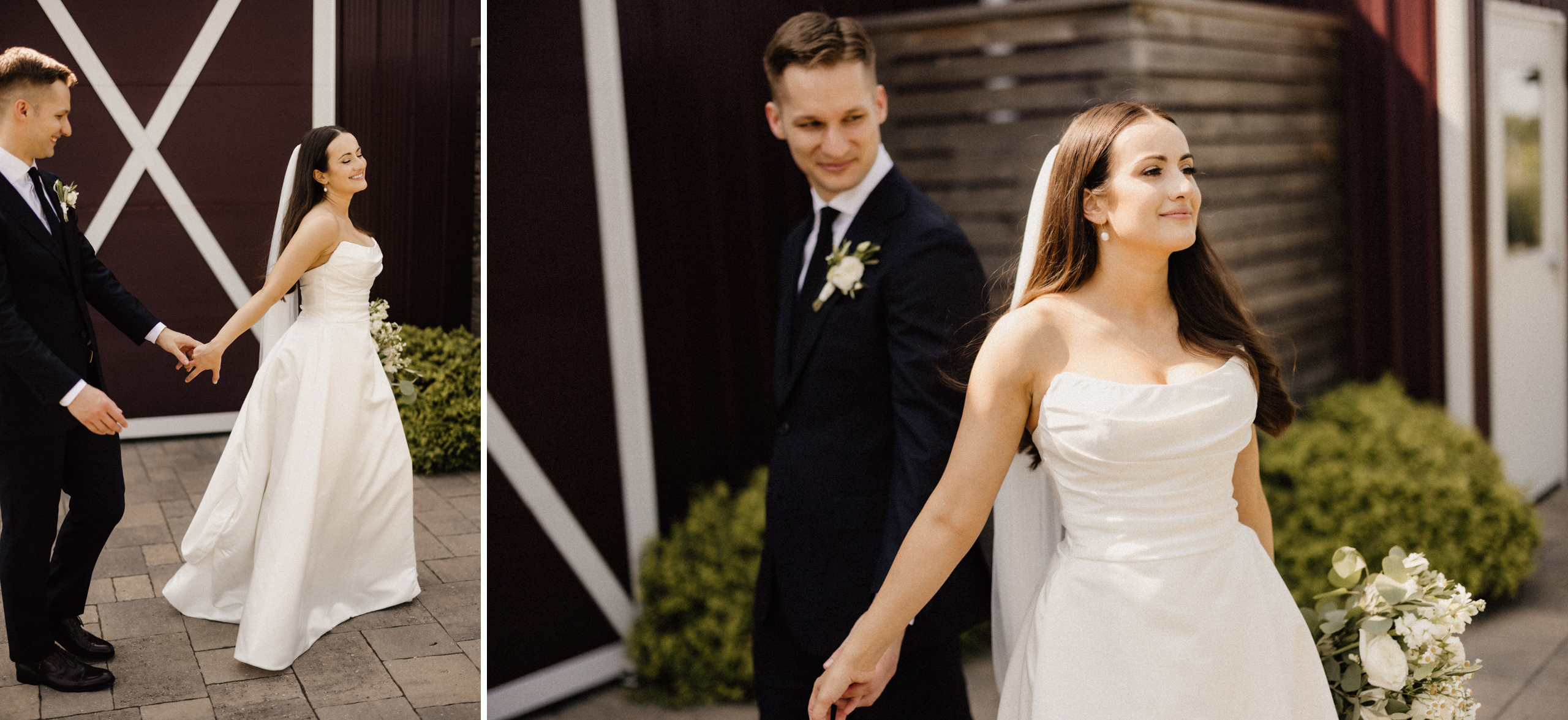 playful bride groom summer wedding cave spring barns