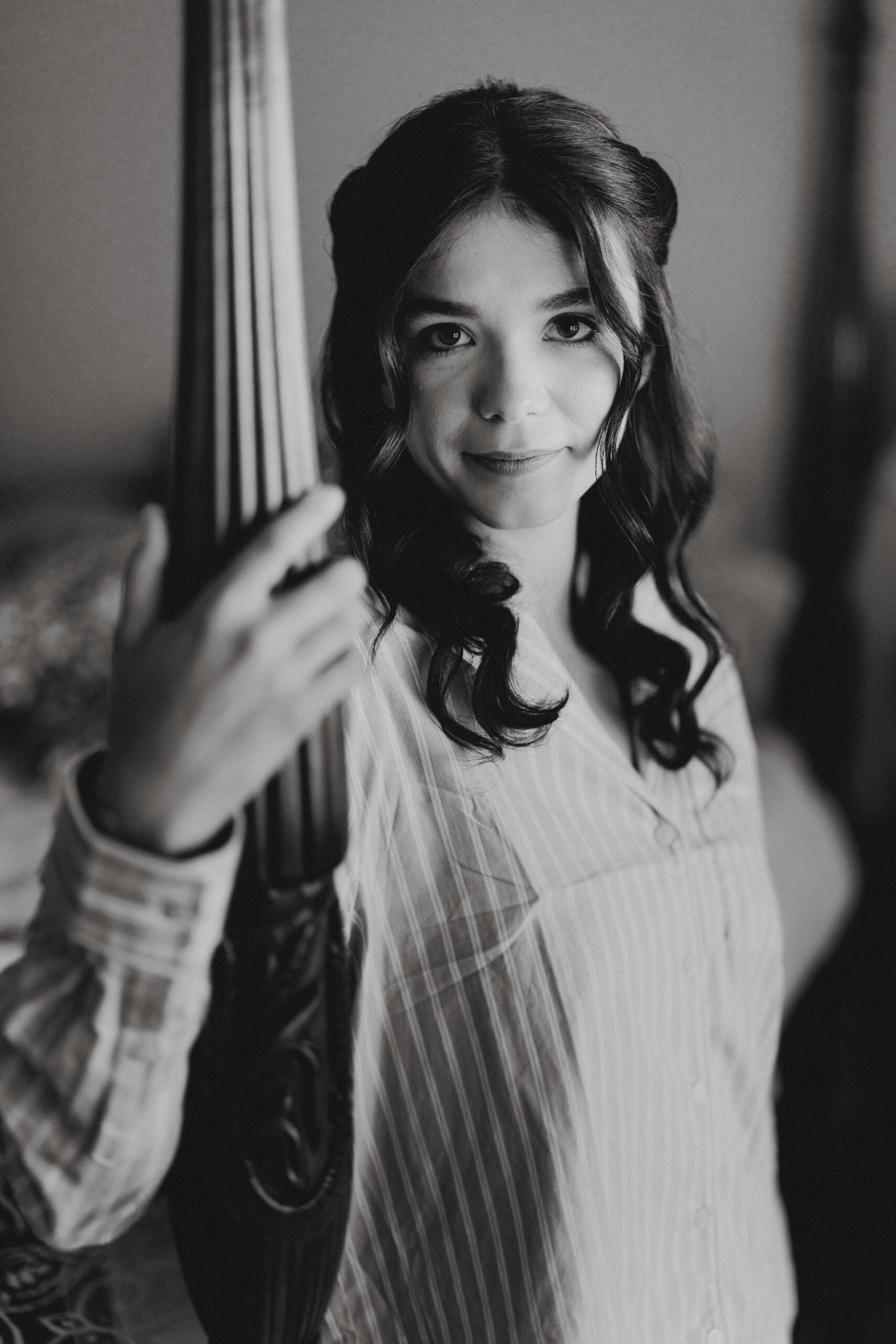 black white film bride getting ready cave spring estate house