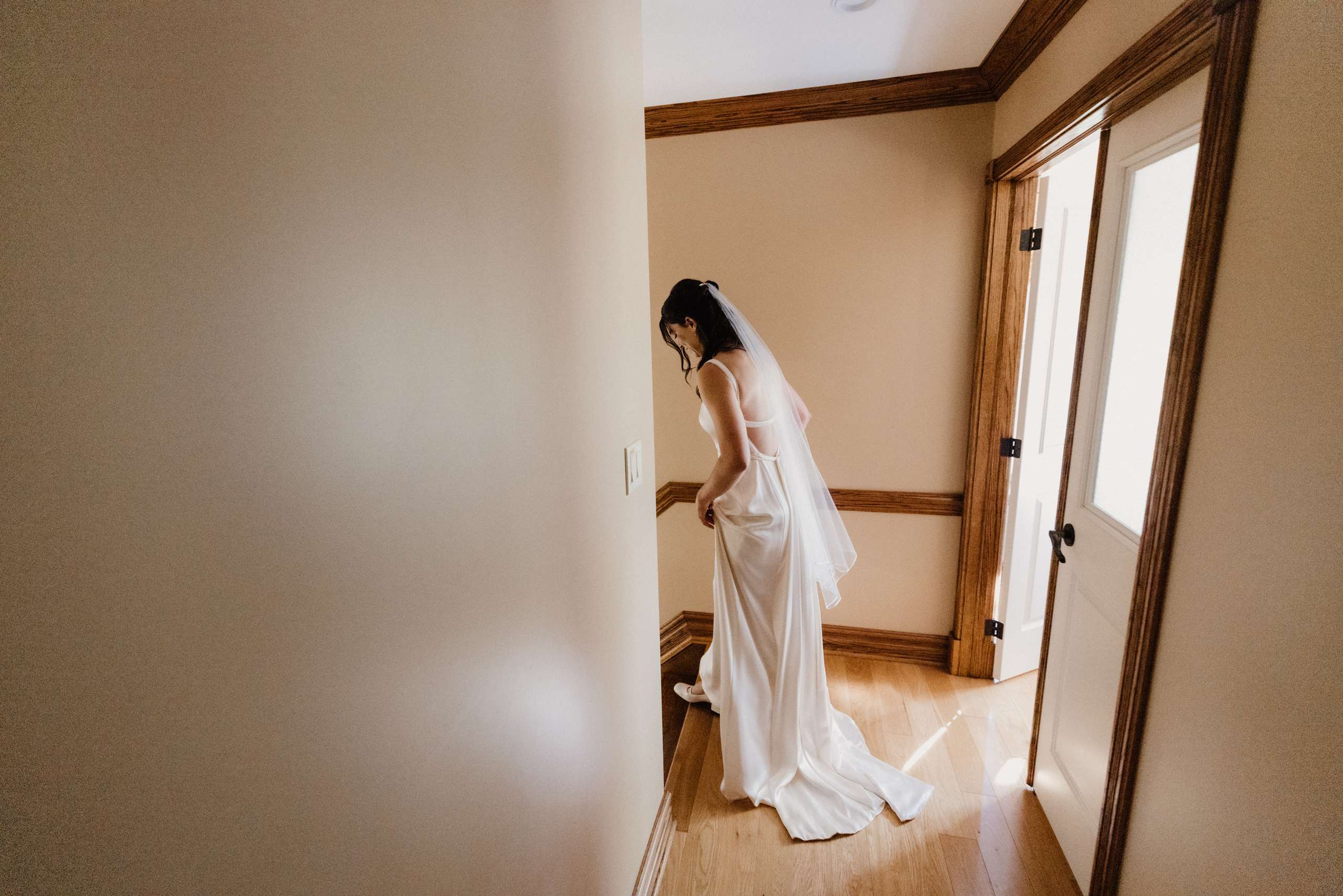 bride getting ready cave spring estate house hallway