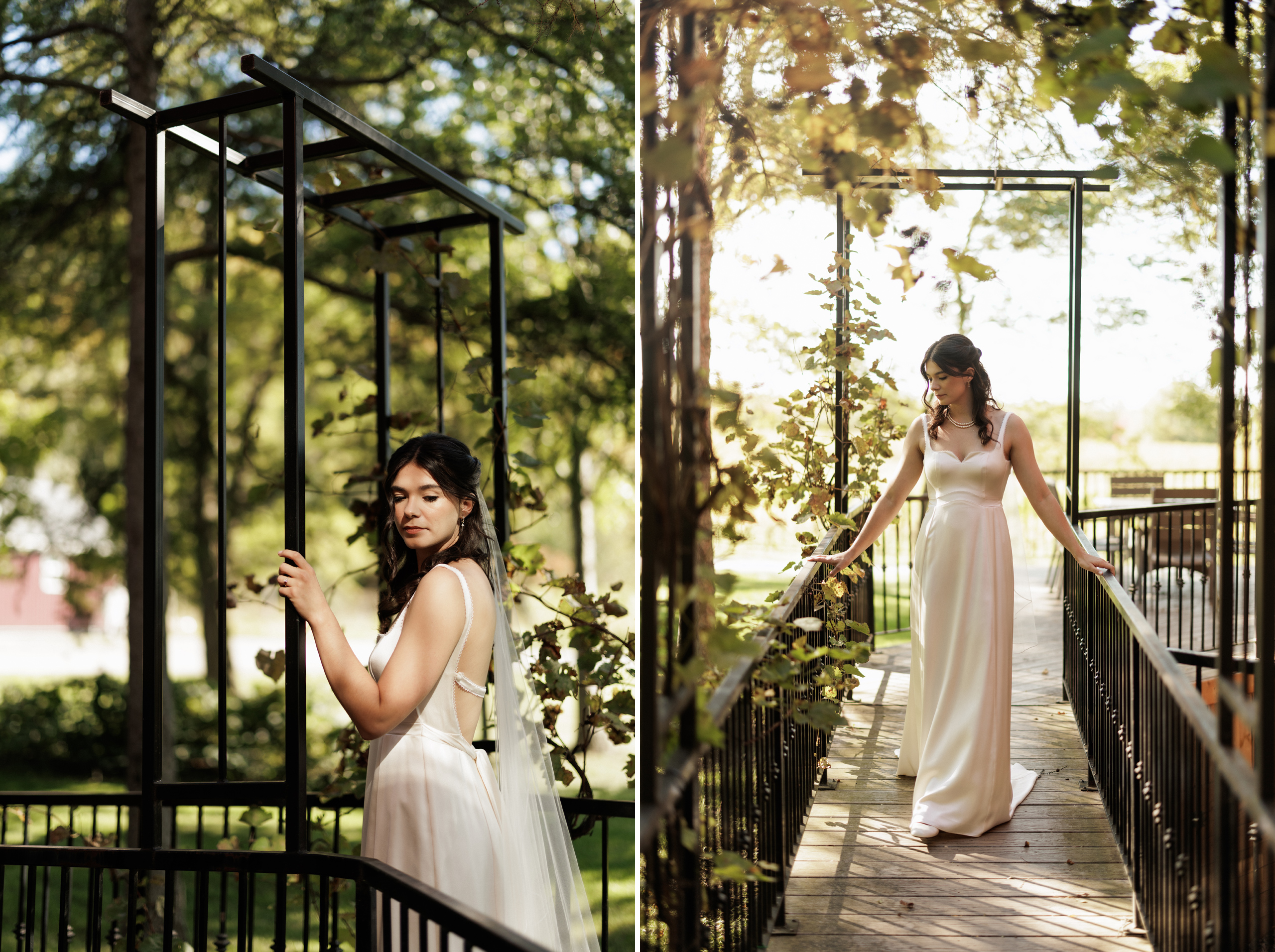 bride portrait grape vine cave spring estate house autumn weddin