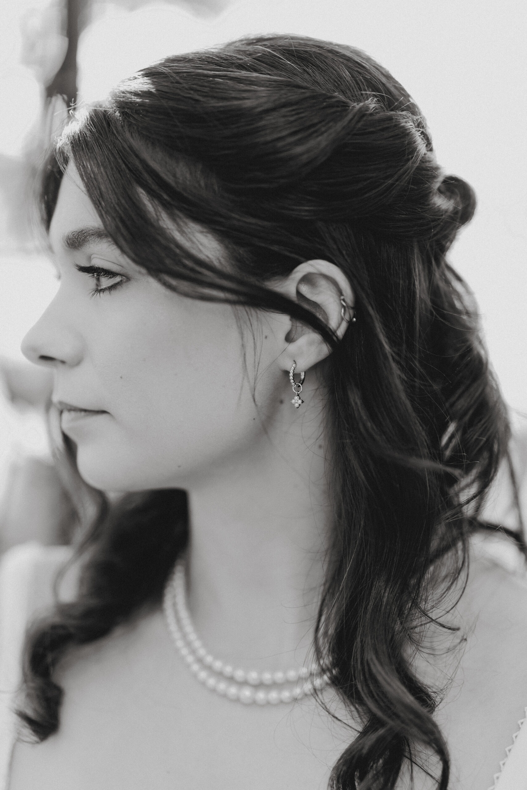black white film bride portrait autumn wedding cave spring