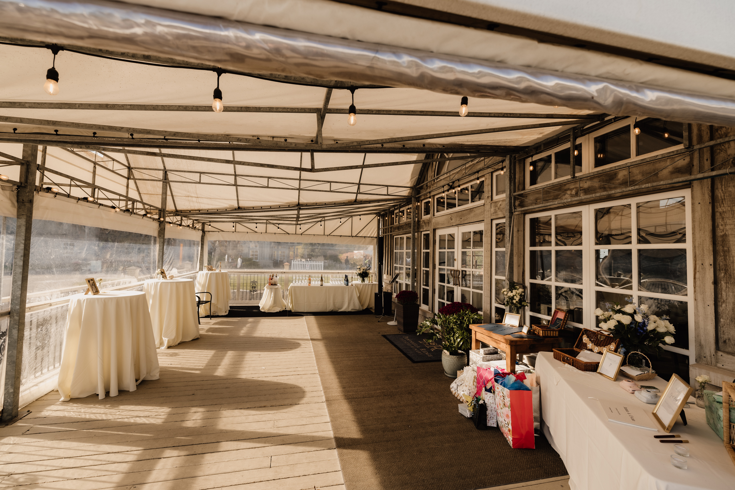 cocktail area porch peninsula ridge winery wedding