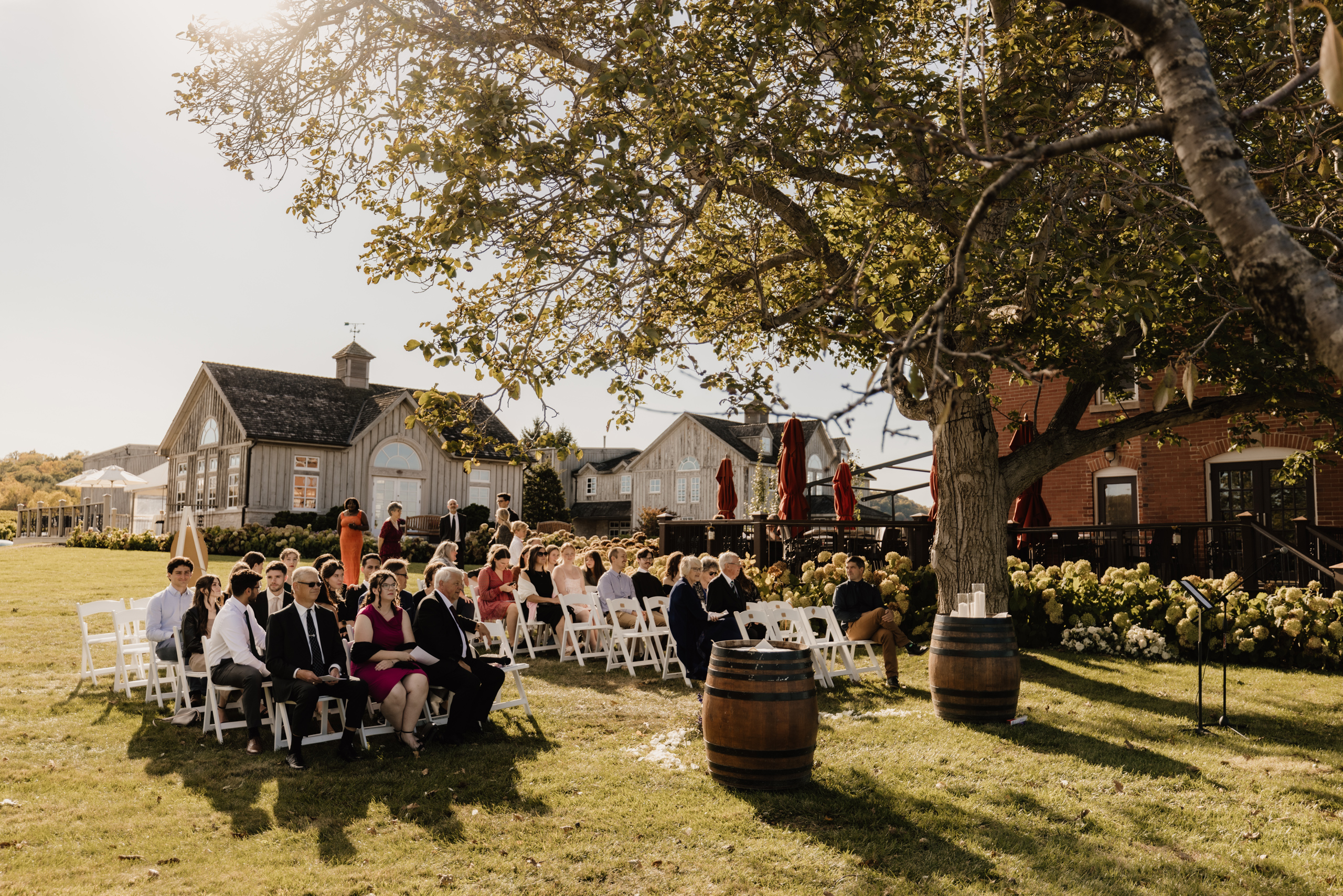 outdoor wedding ceremony under big tree peninsula ridge estates