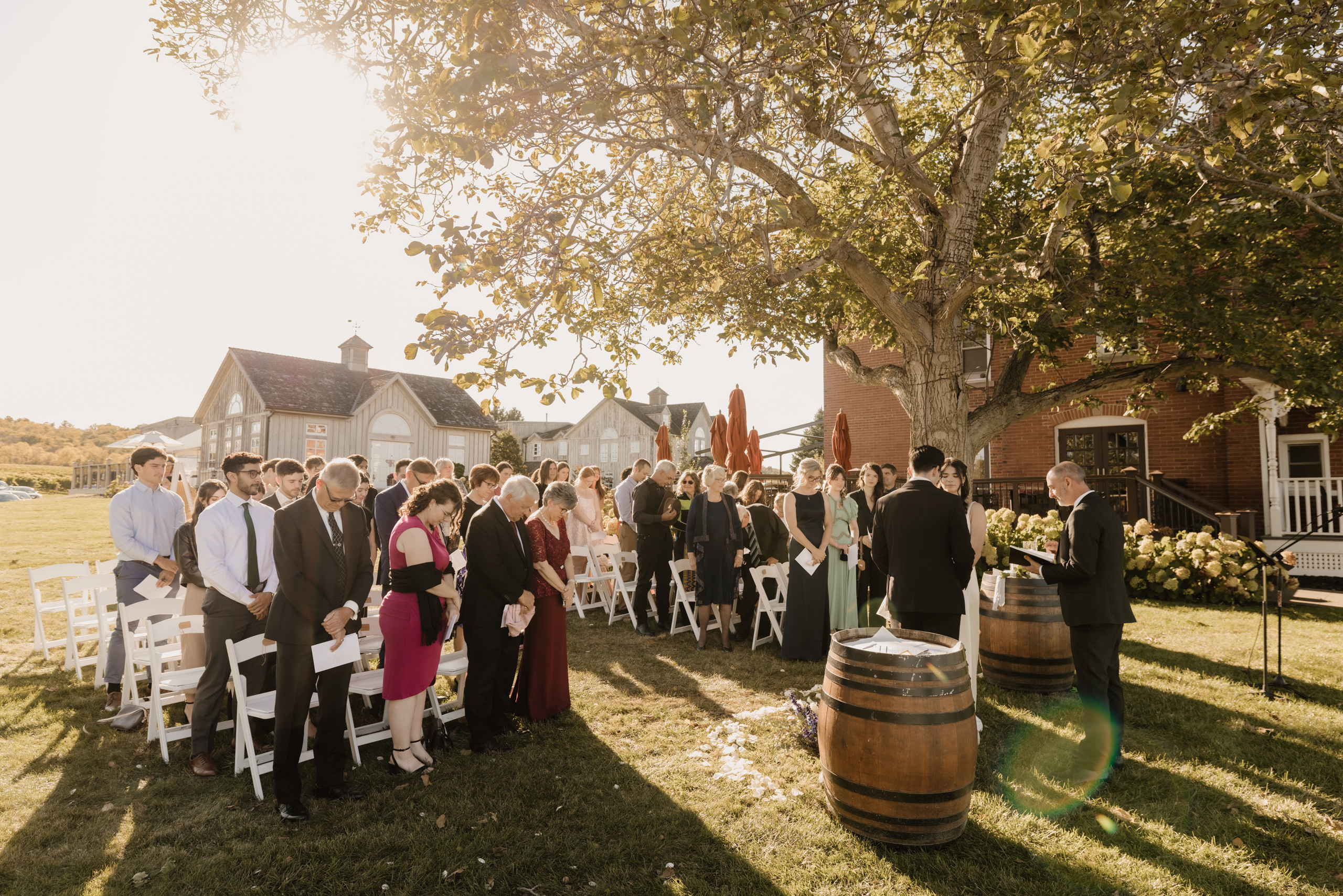 outdoor wedding ceremony under big tree peninsula ridge estates
