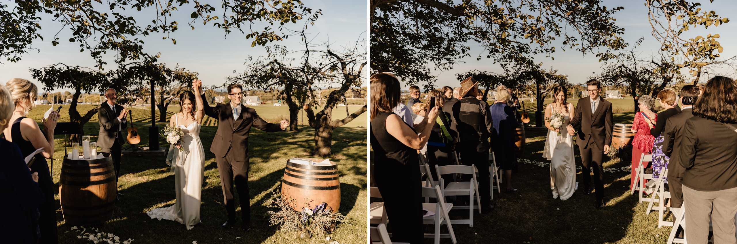 bridge groom exit aisle outdoor ceremony autum wedding peninsula